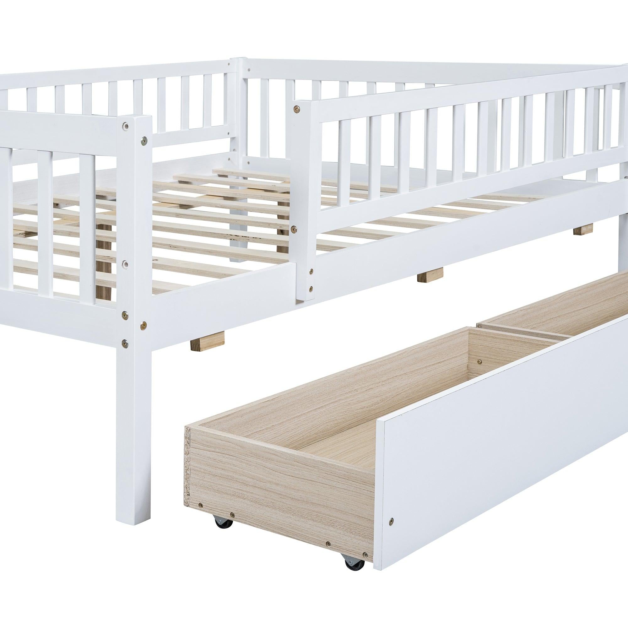 Full Size Daybed Wood Bed with Two Drawers , White