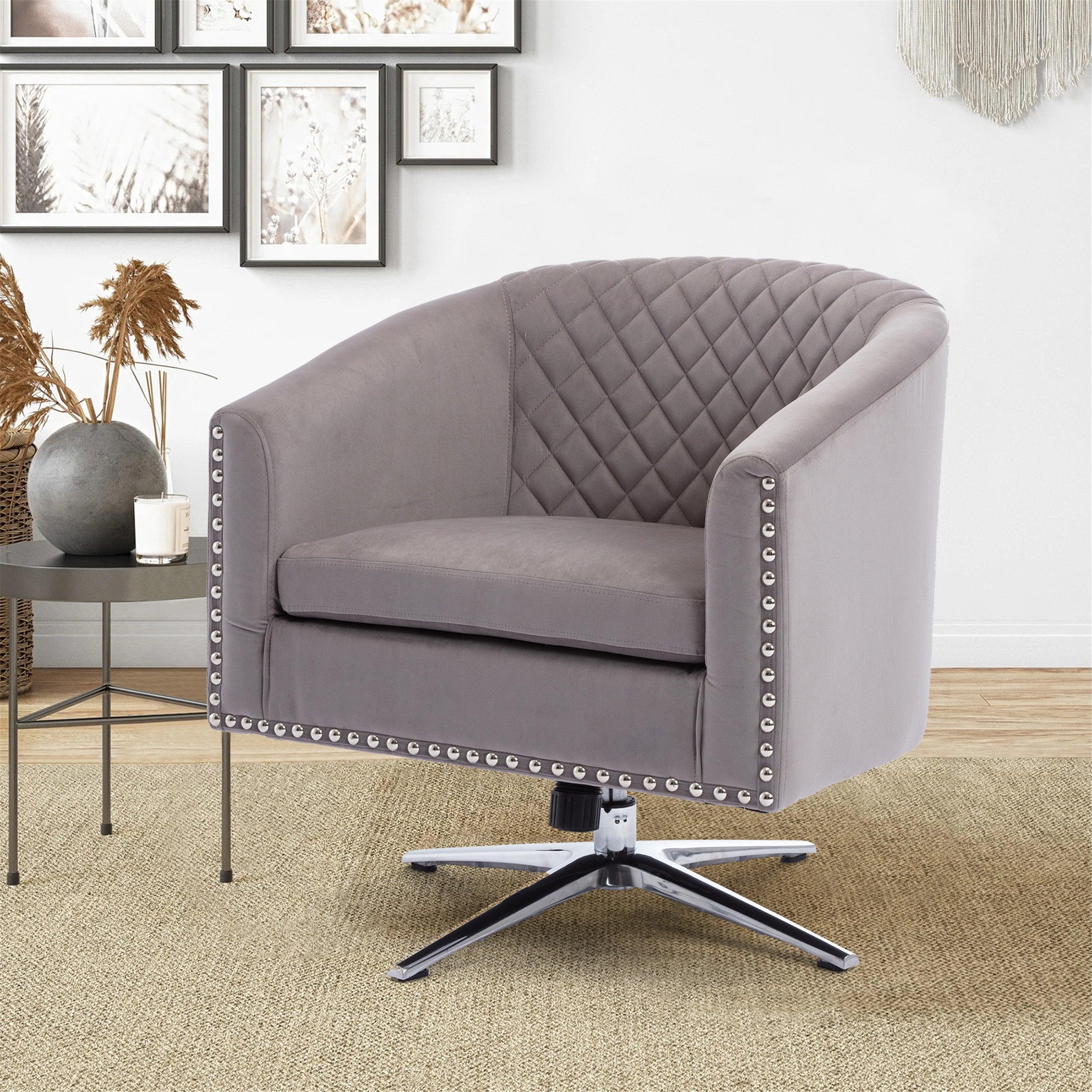 Swivel  Barrel chair living room chair with nailheads and Metal base