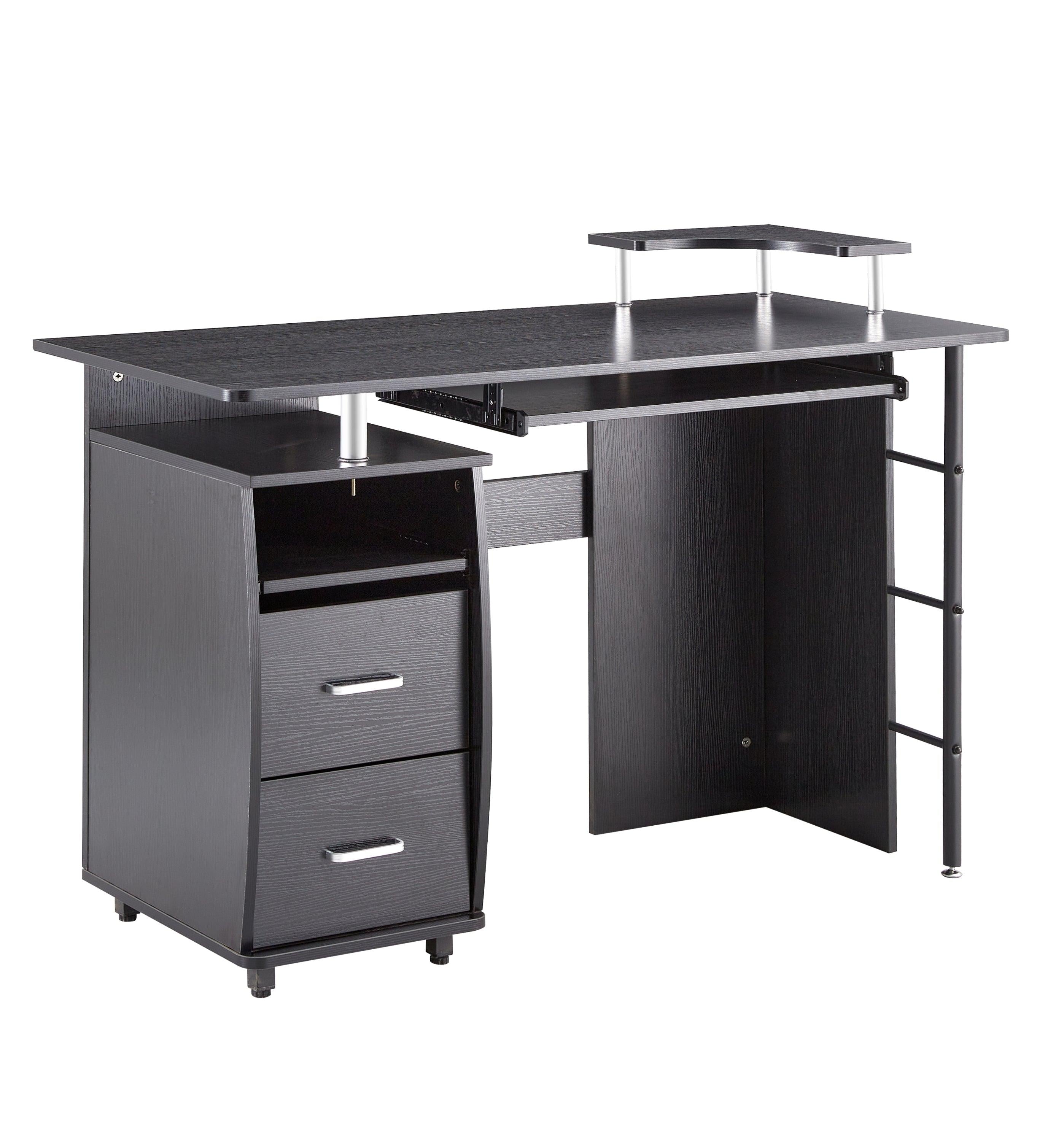 solid wood computer Desk,office table with PC droller,Storage shelves and file cabinet , two drawers, CPU tray,a shelf  used for planting, single , black. 47.24''L 21.65''W 34.35''H