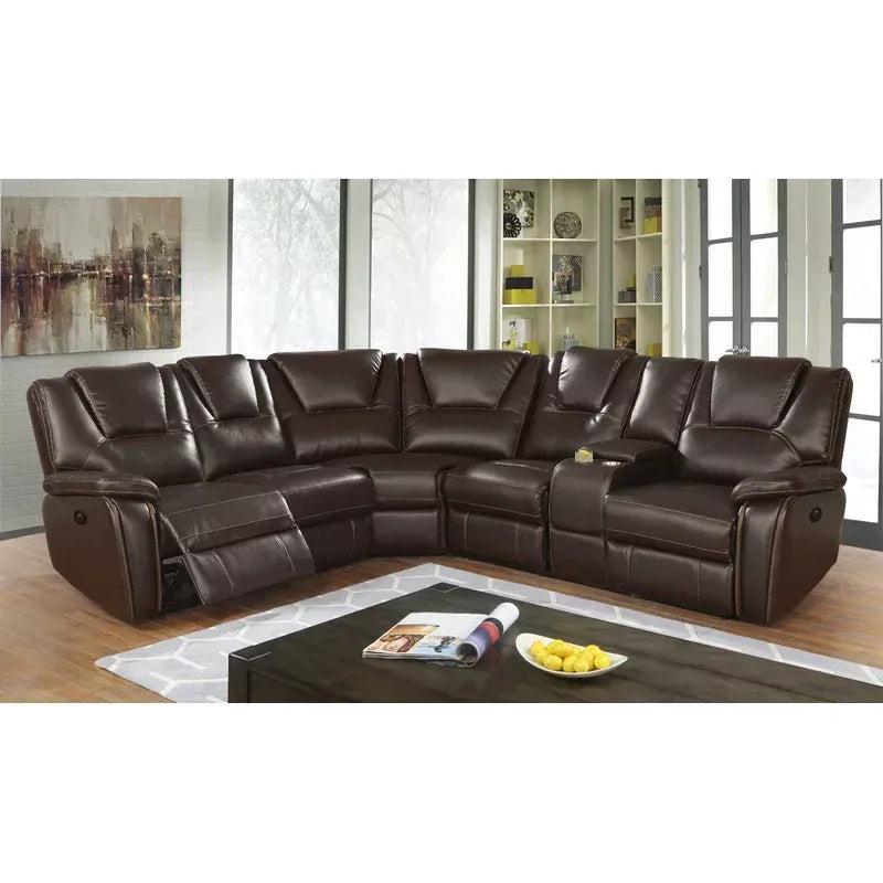 Hong Kong Power Reclining Sectional made with Faux Leather in Brown image