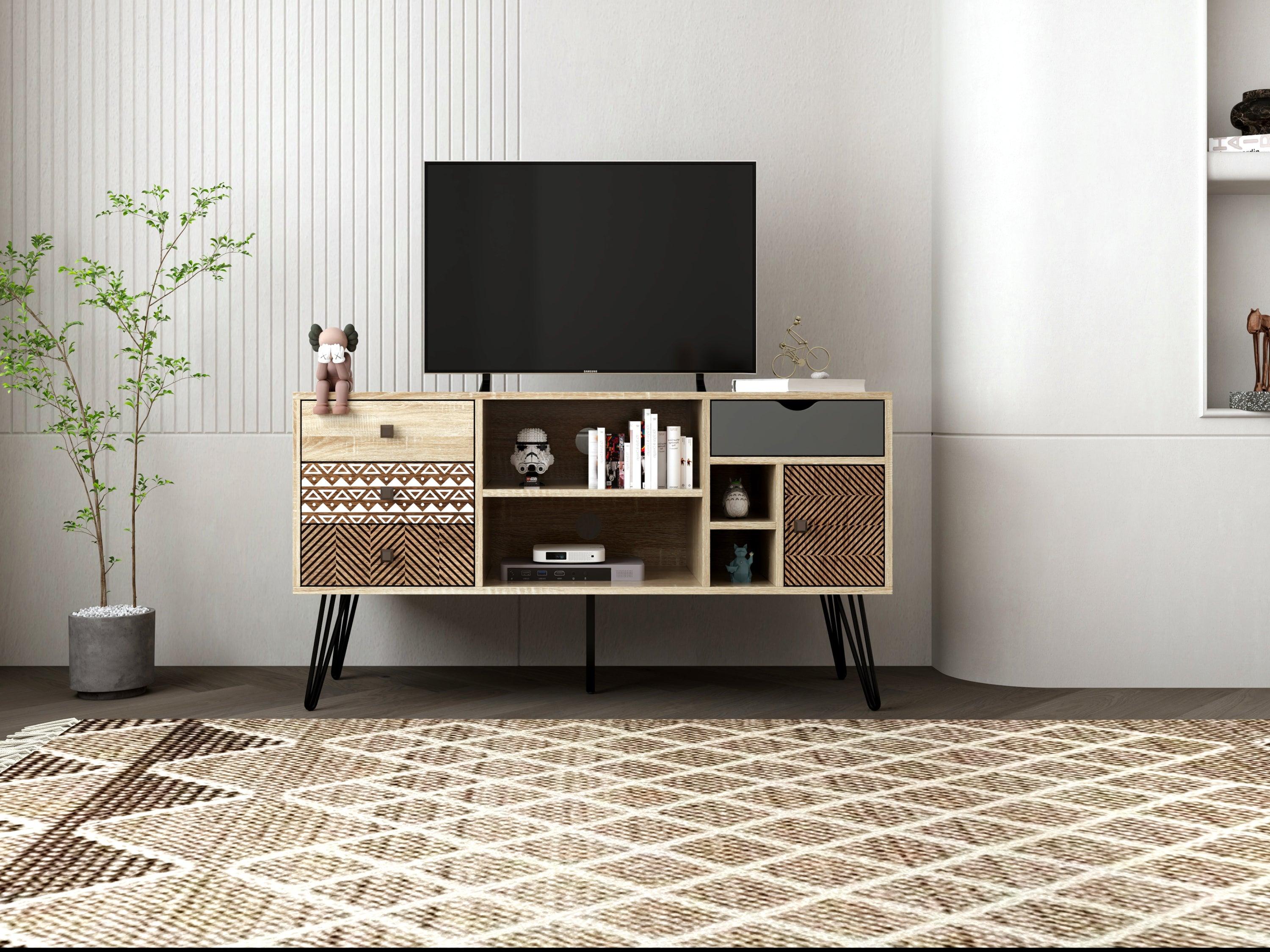 TV Stand withStorage Cabinet and Shelves, TV Console Table for Living Room,bohemian style