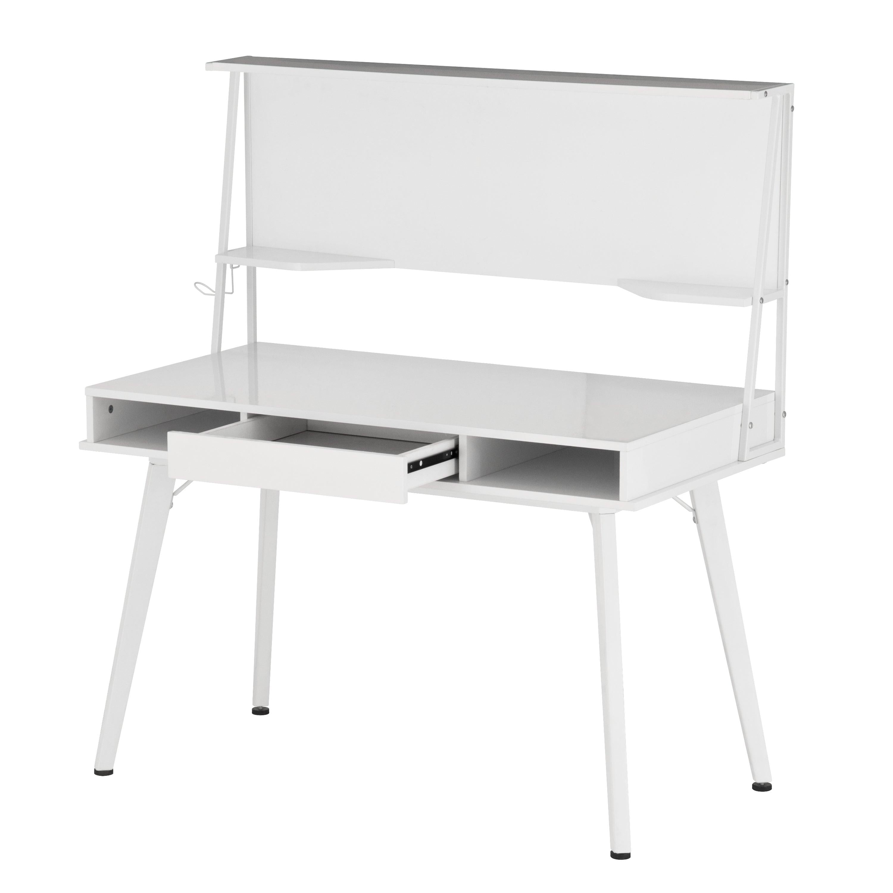 Techni Mobili Study Computer Desk withStorage & Magnetic Dry Erase White Board, White