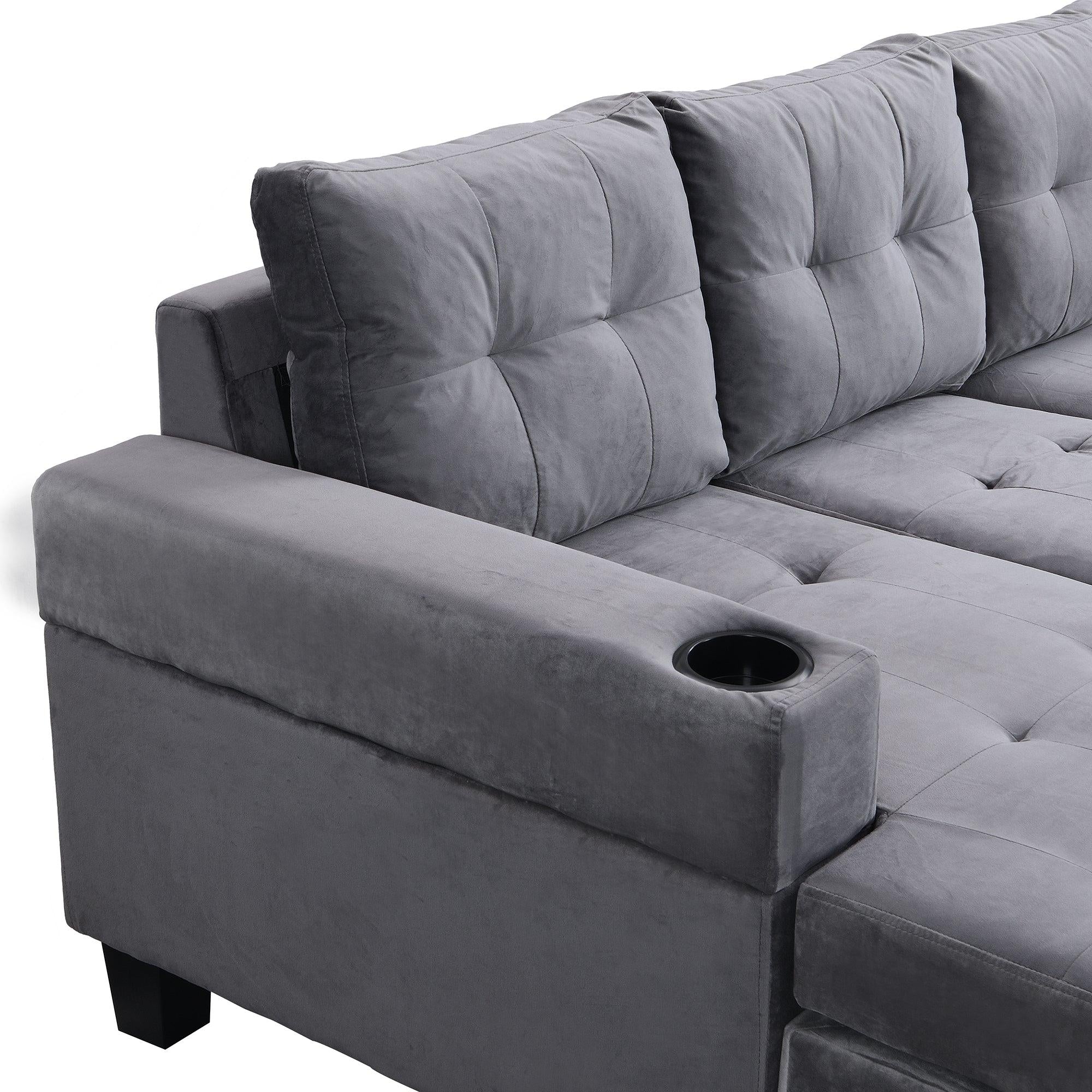 Sectional Sofa Set for Living Room with L Shape  Chaise Lounge ,cup holder and  Left  Hand withStorage Chaise Modern 4 Seat (Grey) 
--LEFT CHAISE WITHStorage