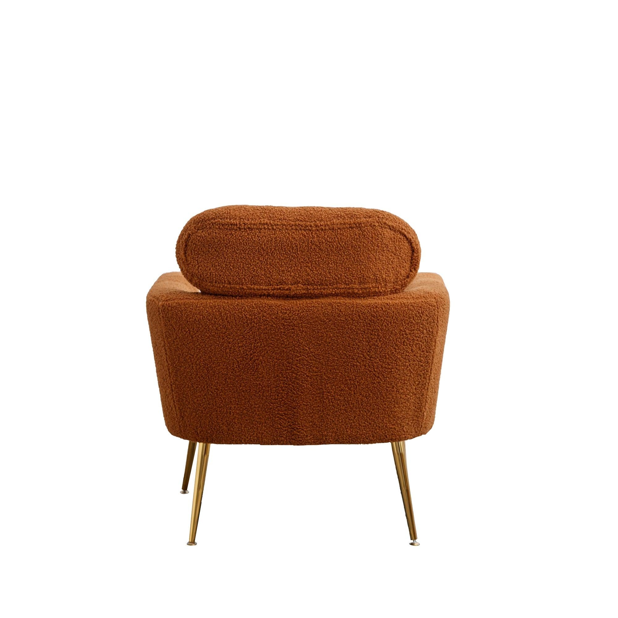 29.5"WModern Boucle Accent Chair Armchair Upholstered Reading Chair Single Sofa Leisure Club Chair with Gold Metal Leg and Throw Pillow for Living Room Bedroom Dorm Room Office, Caramel Boucle