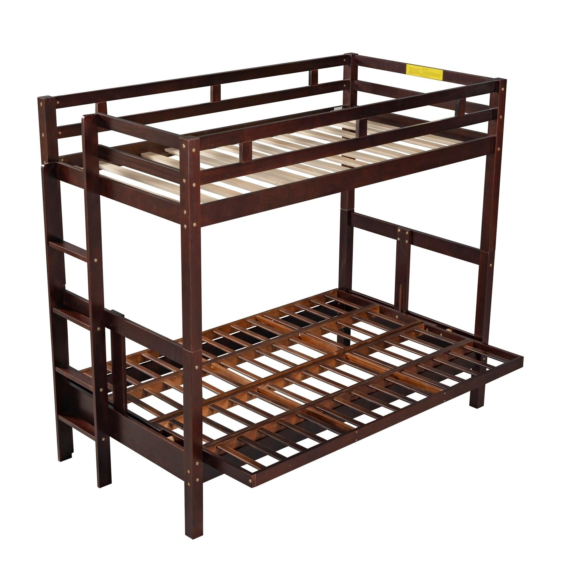 Twin over Full Bunk Bed,Down Bed can be Converted into Daybed,Espresso