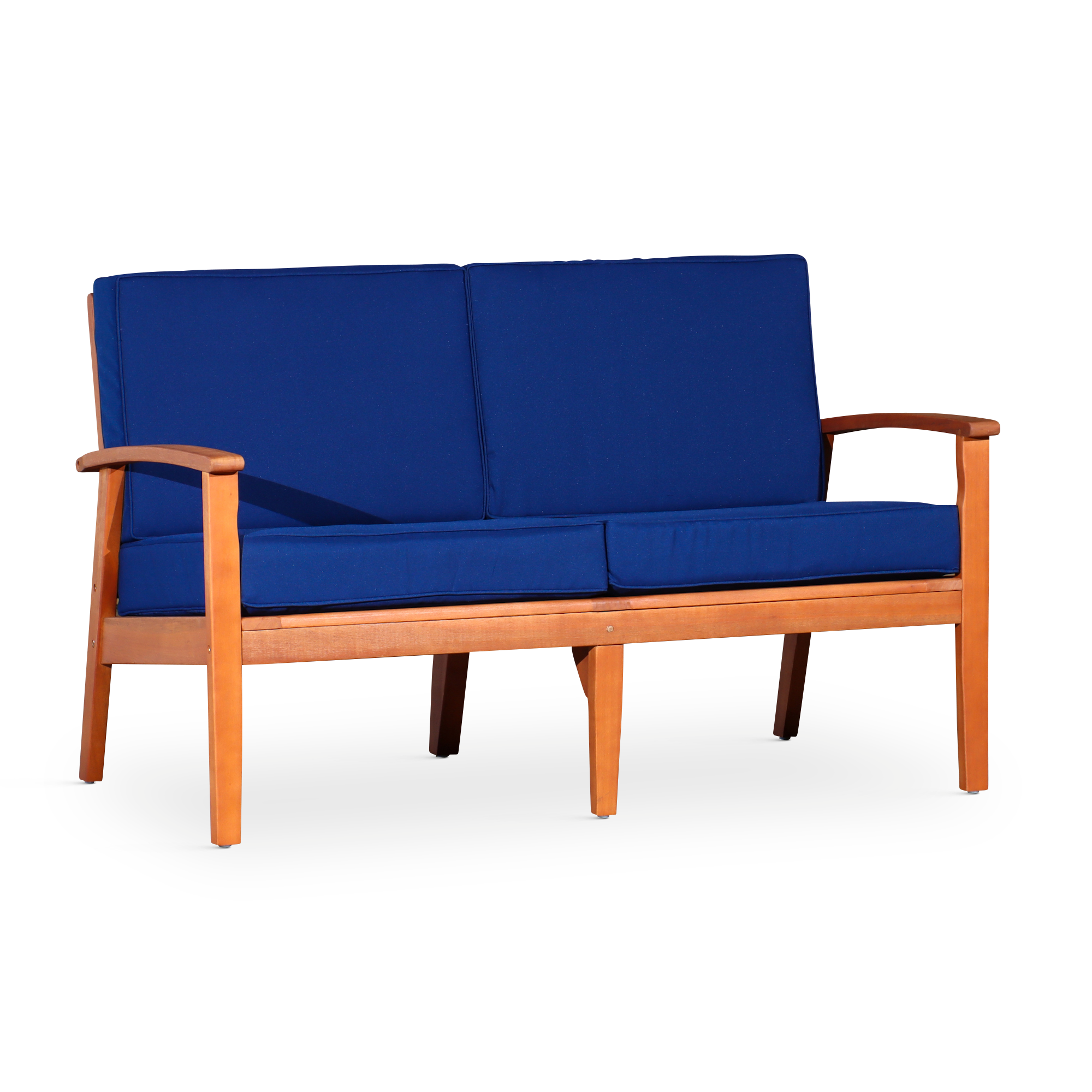 Eucalyptus Loveseat with Cushions, Natural Oil Finish, Navy Cushions image