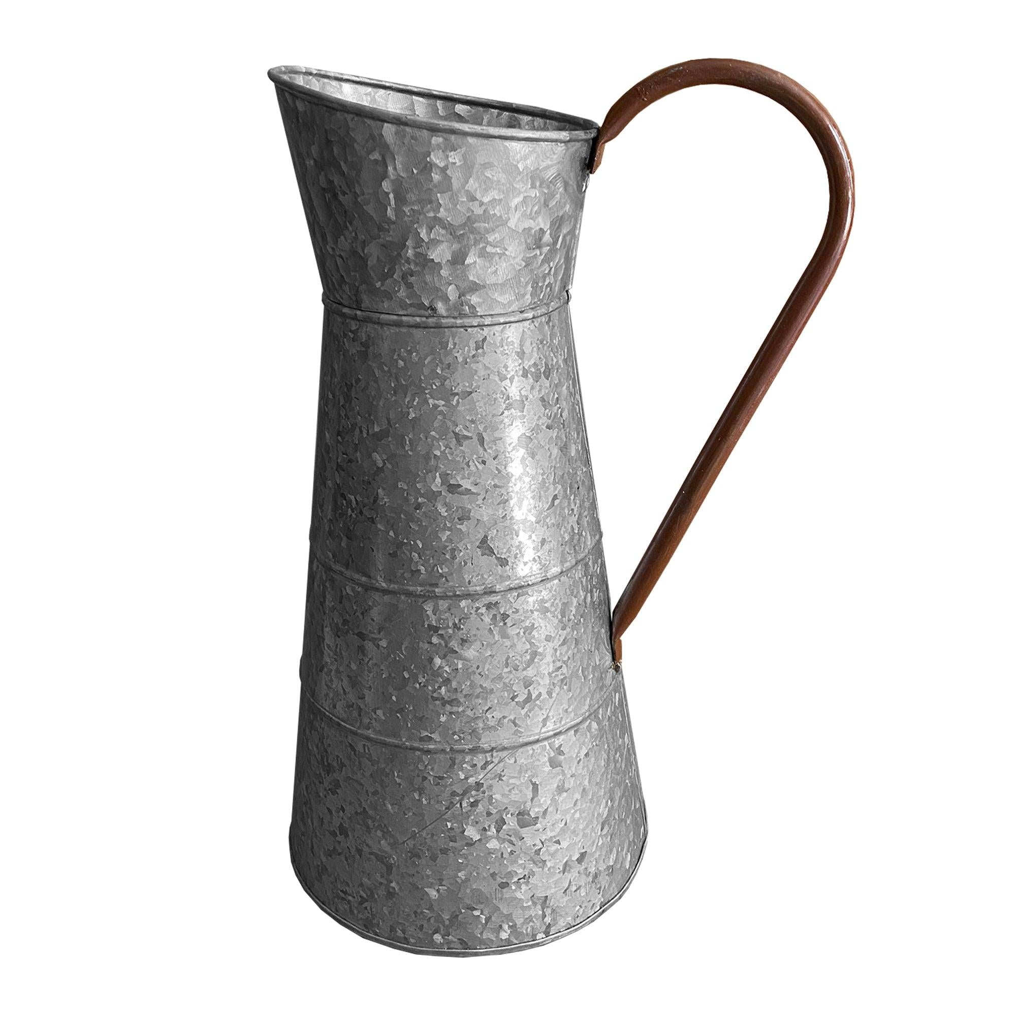 Farmhouse Style Galvanized Metal Jug with Handle, Gray