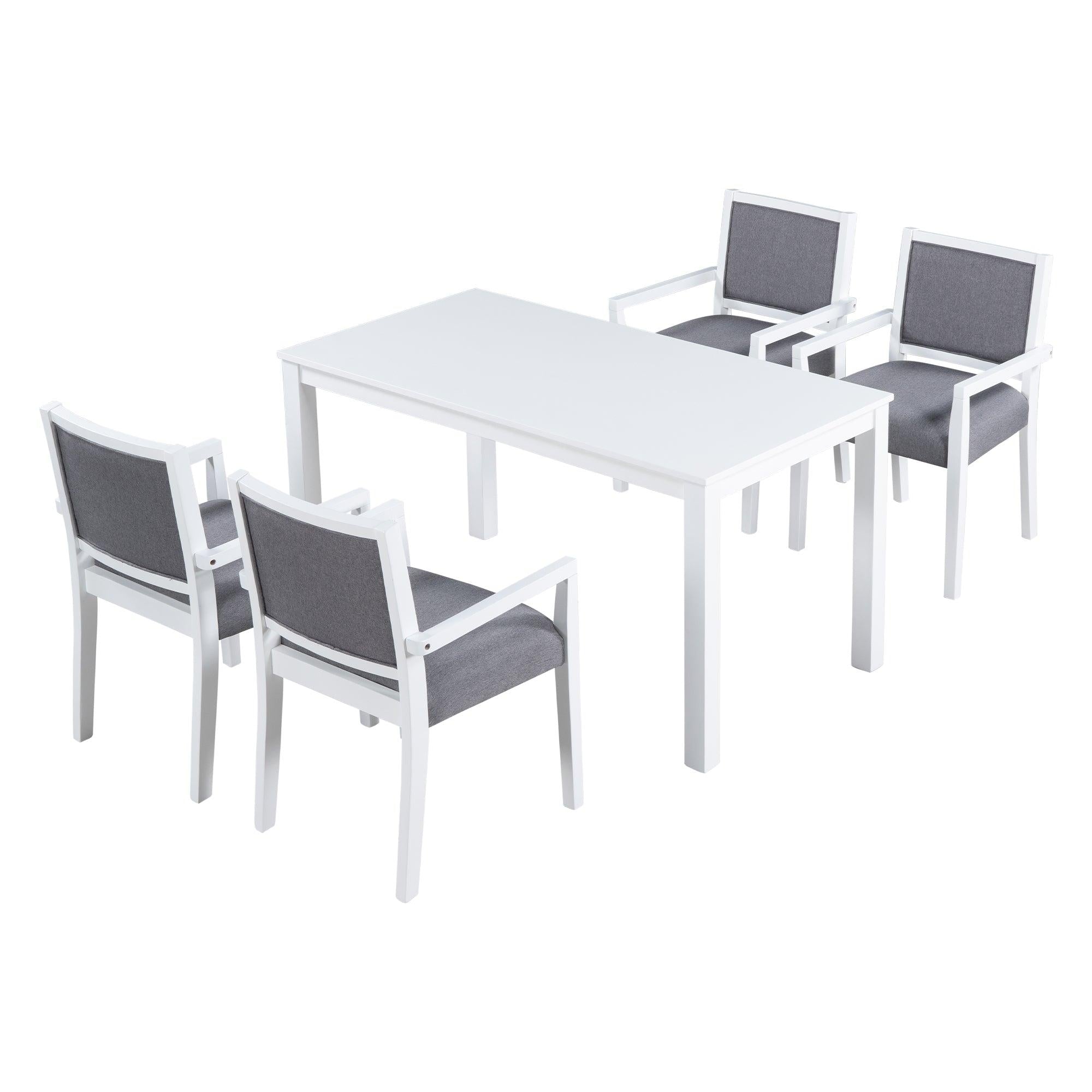 Wood 5-Piece Dining Table Set with 4 Arm Upholstered Dining Chairs,Gray