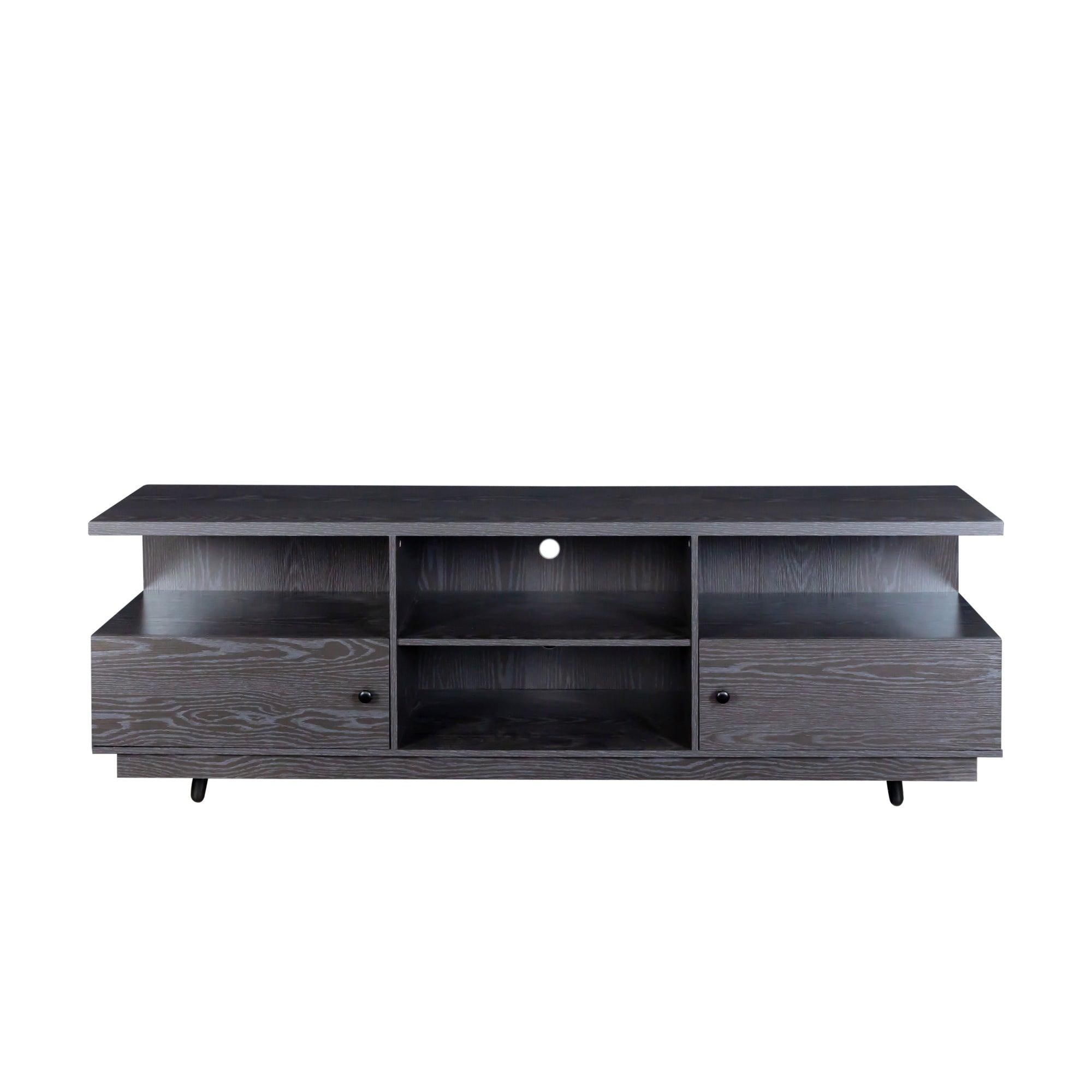 TV StandModern Wood Media Entertainment Center Console Table  with 2 Doors and 4 Open Shelves