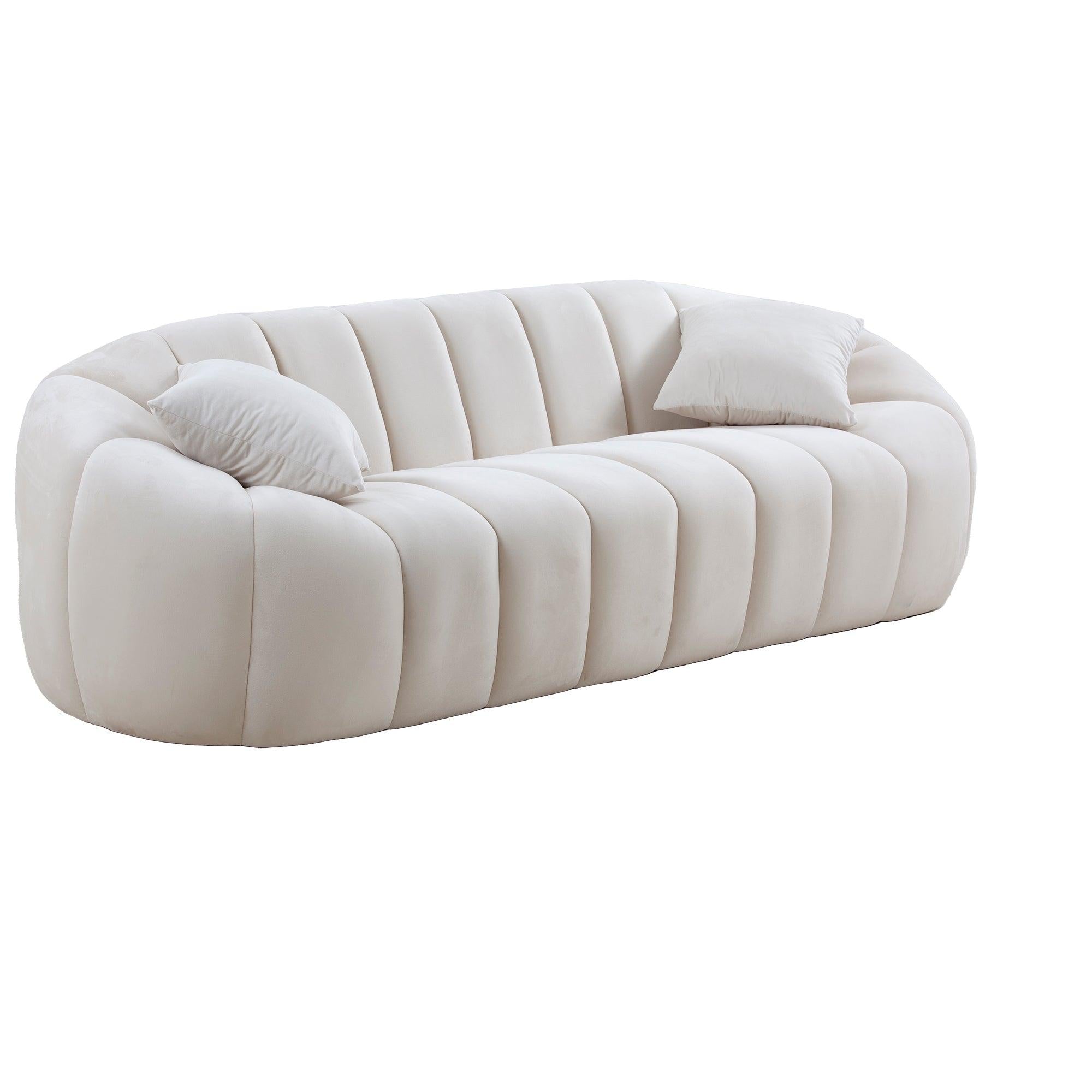 3 SeaterModern Sofa with Deep Channel Tufted Performance Velvet Sofa for Living room/Lounge area(Beige) image