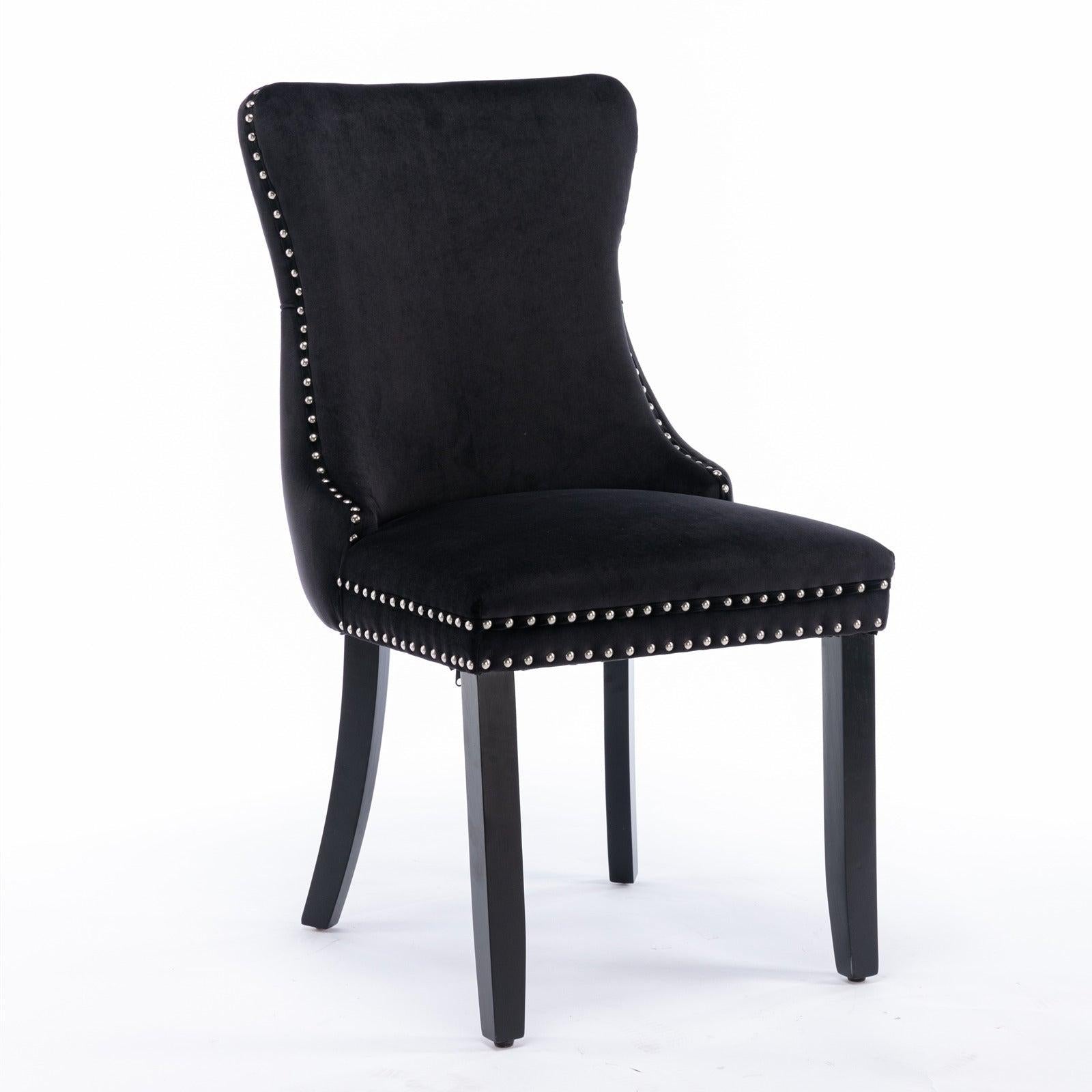 Upholstered Wing-Back Dining Chair with Backstitching Nailhead Trim and Solid Wood Legs,Set of 2, Black,8809BK, KD