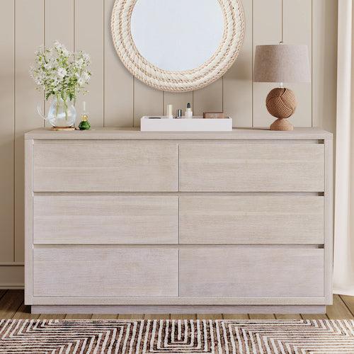 Modern Style Soild Wood 6-Drawer Dresser for Bedroom, Living Room, Stone Gray image