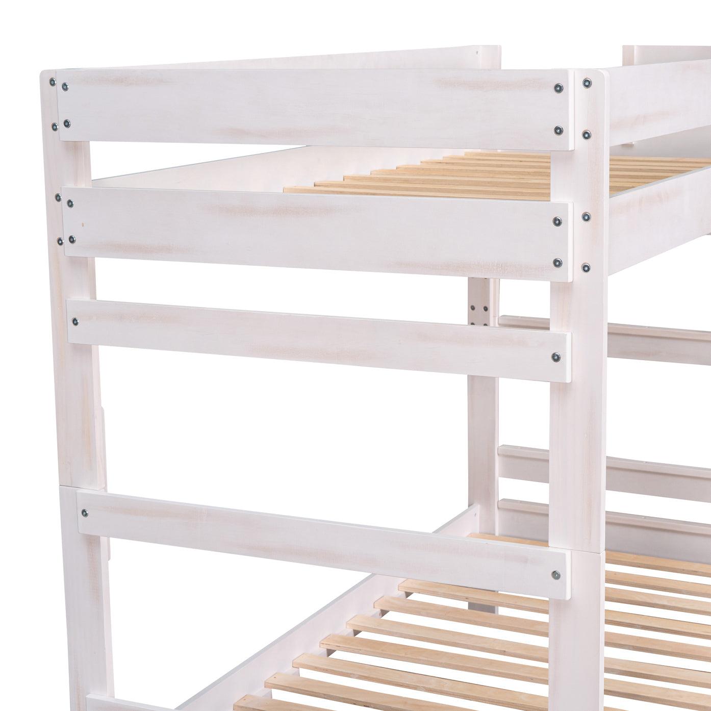 Twin over Full Wood Bunk Bed with 2 Drawers, White