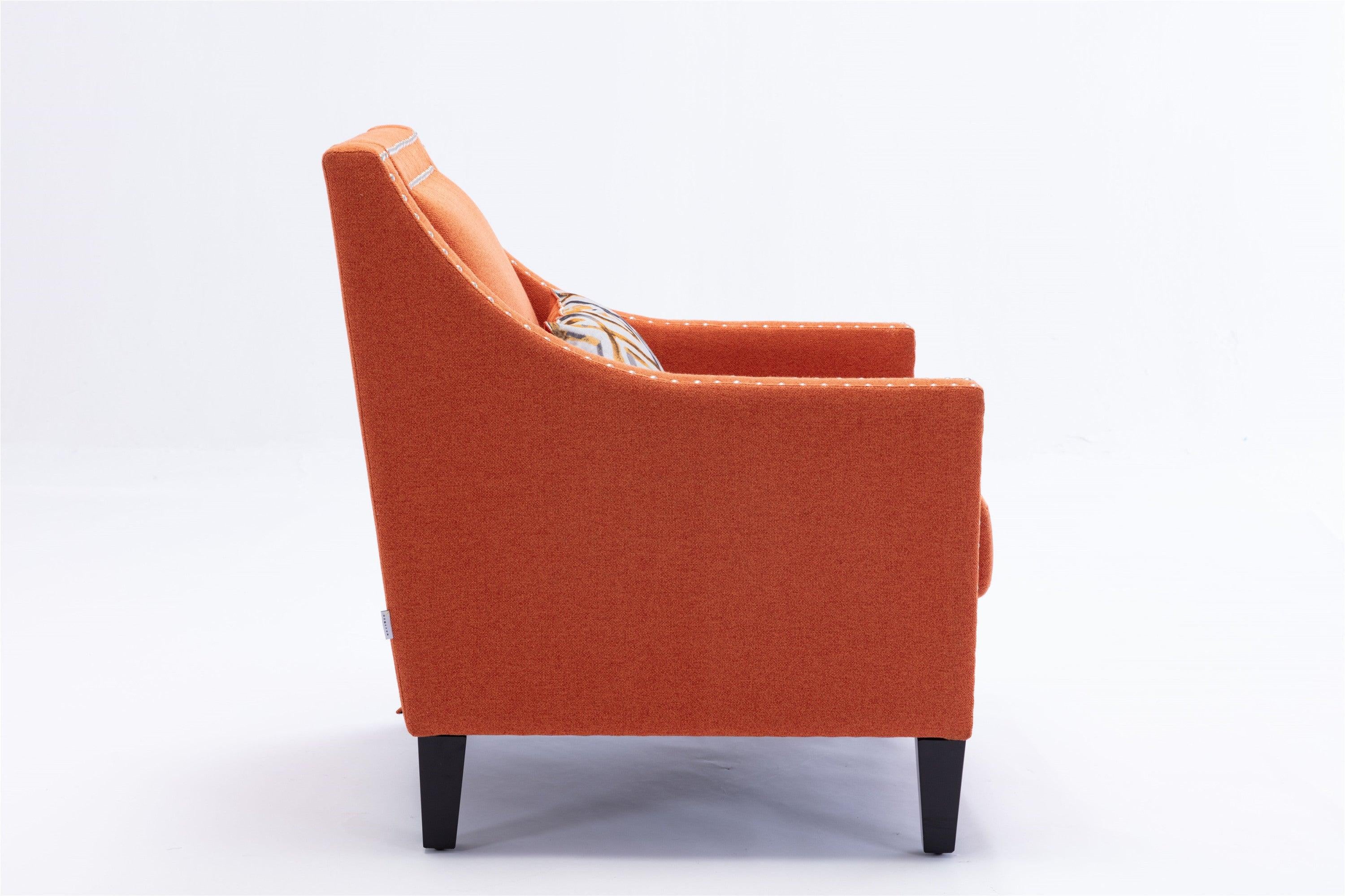 accent armchair living room chair  with nailheads and solid wood legs  Orange Linen