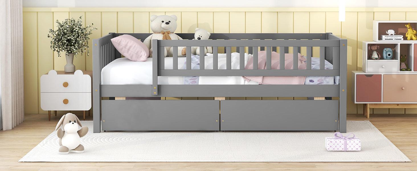 Twin Size Daybed Wood Bed with Two Drawers, Gray