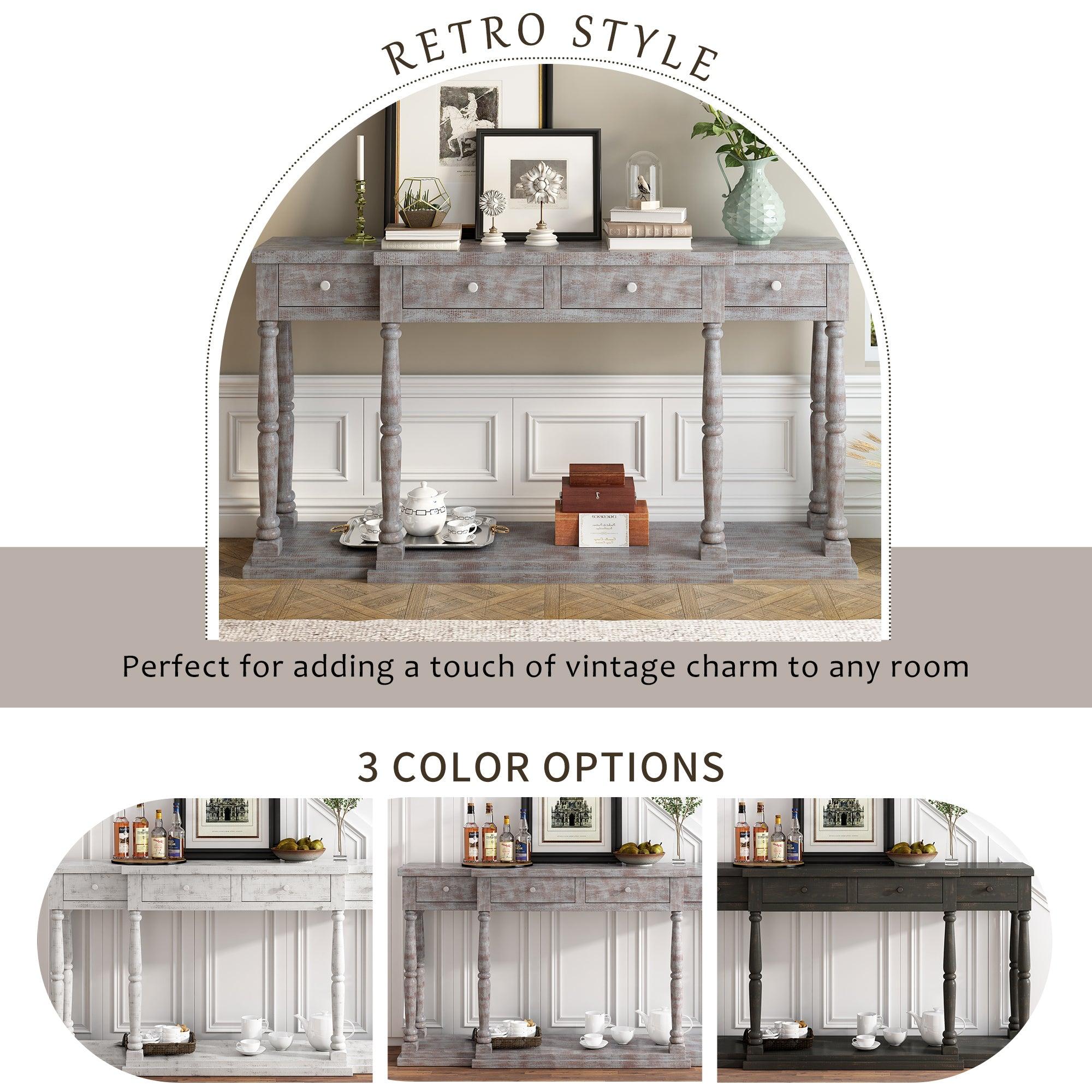 Retro Senior Console Table for Hallway Living Room Bedroom with 4 Front FacingStorage Drawers and 1 Shelf