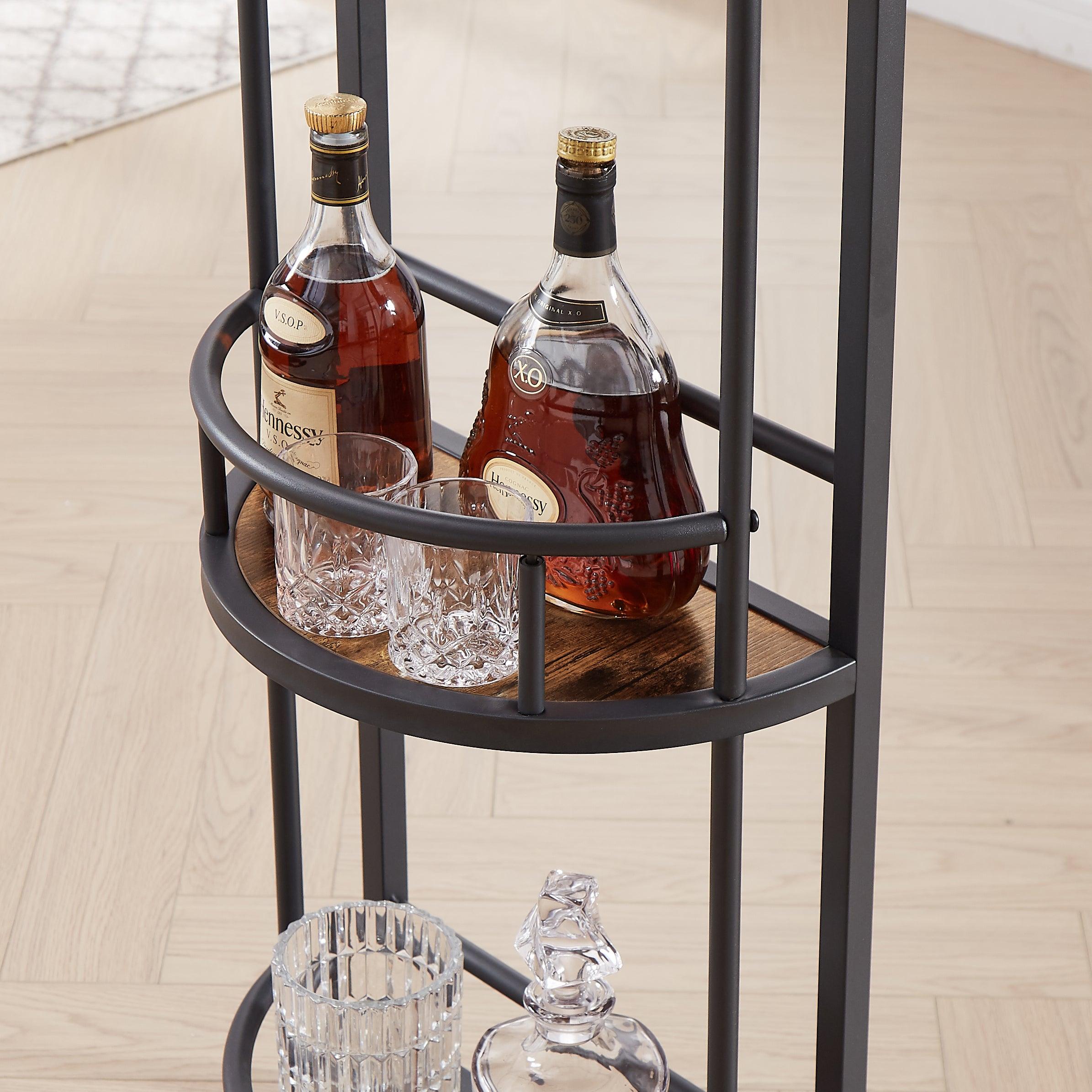 Bar table and stool set with 2 bar stools, with bottle holder, glass holder and side organizer, multifunctional high bar table with space for 8 bottles and 9 glasses.