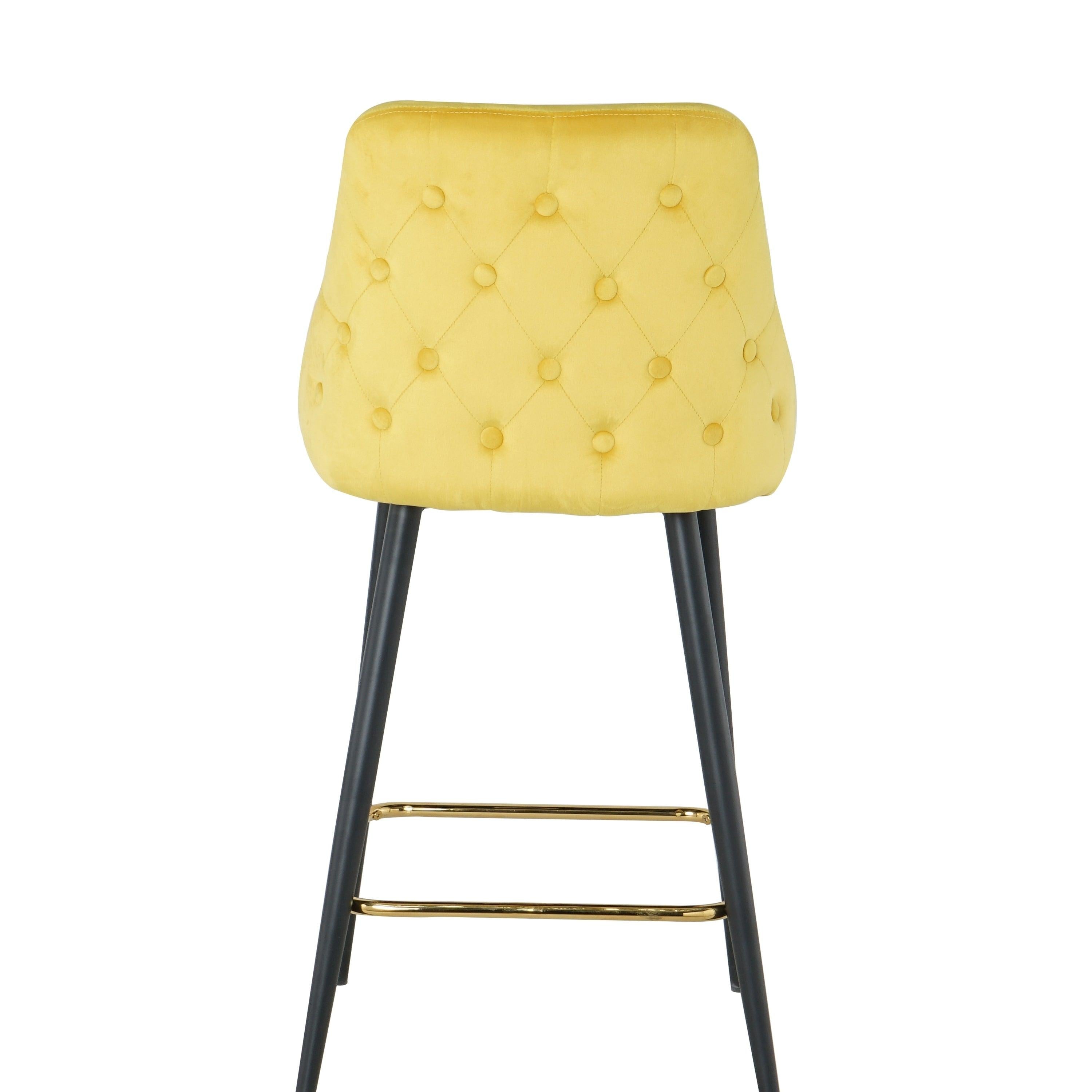 LuxuryModern Yellow Velvet Upholstered High Bar Stool Chair With Gold Legs(set of 2)