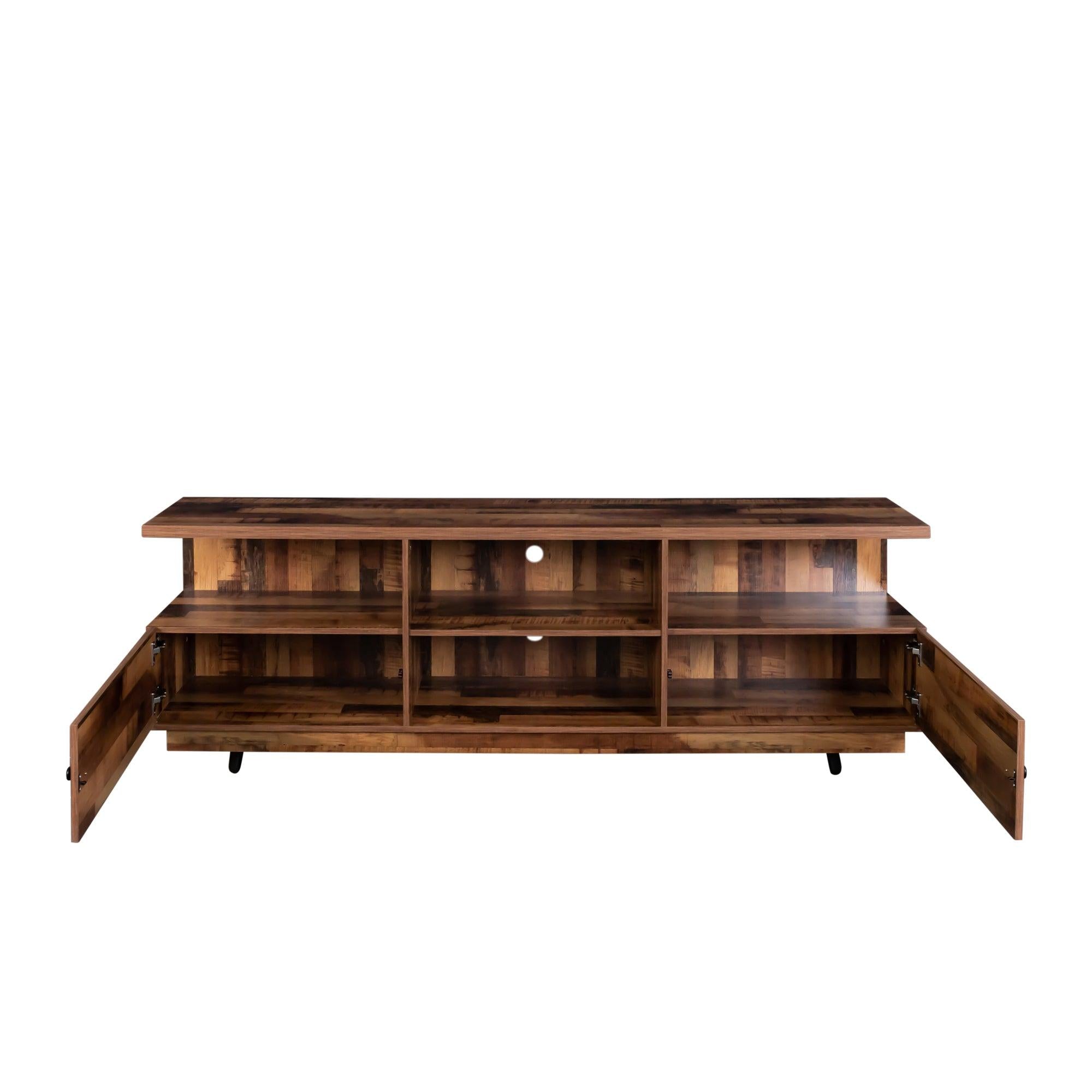 TV StandModern Wood Media Entertainment Center Console Table  with 2 Doors and 4 Open Shelves