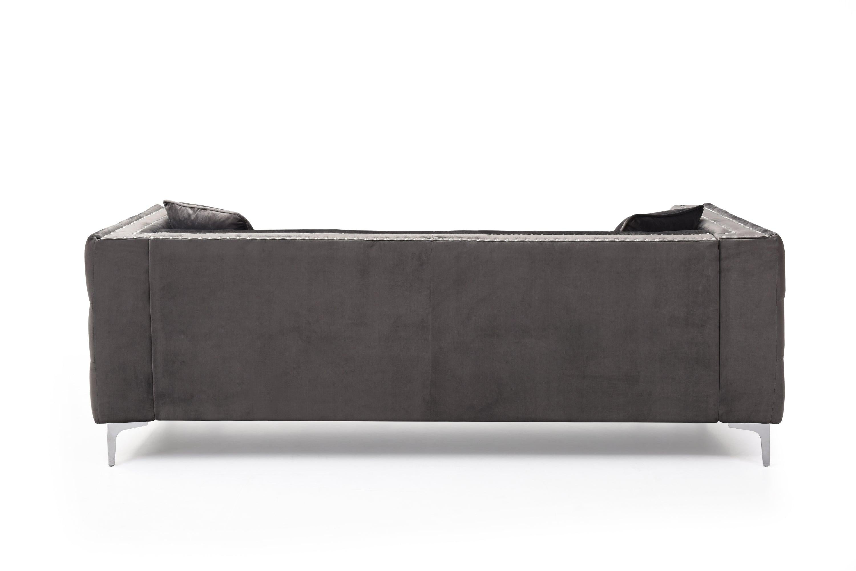 82.3" WidthModern Velvet Sofa Jeweled Buttons Tufted Square Arm Couch Grey,2 Pillows Included