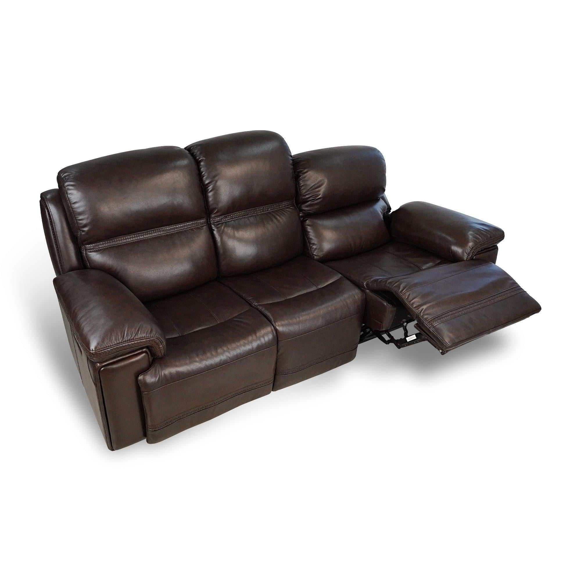 Timo Top Grain Leather Power Reclining Sofa | Adjustable Headrest | Cross Stitching