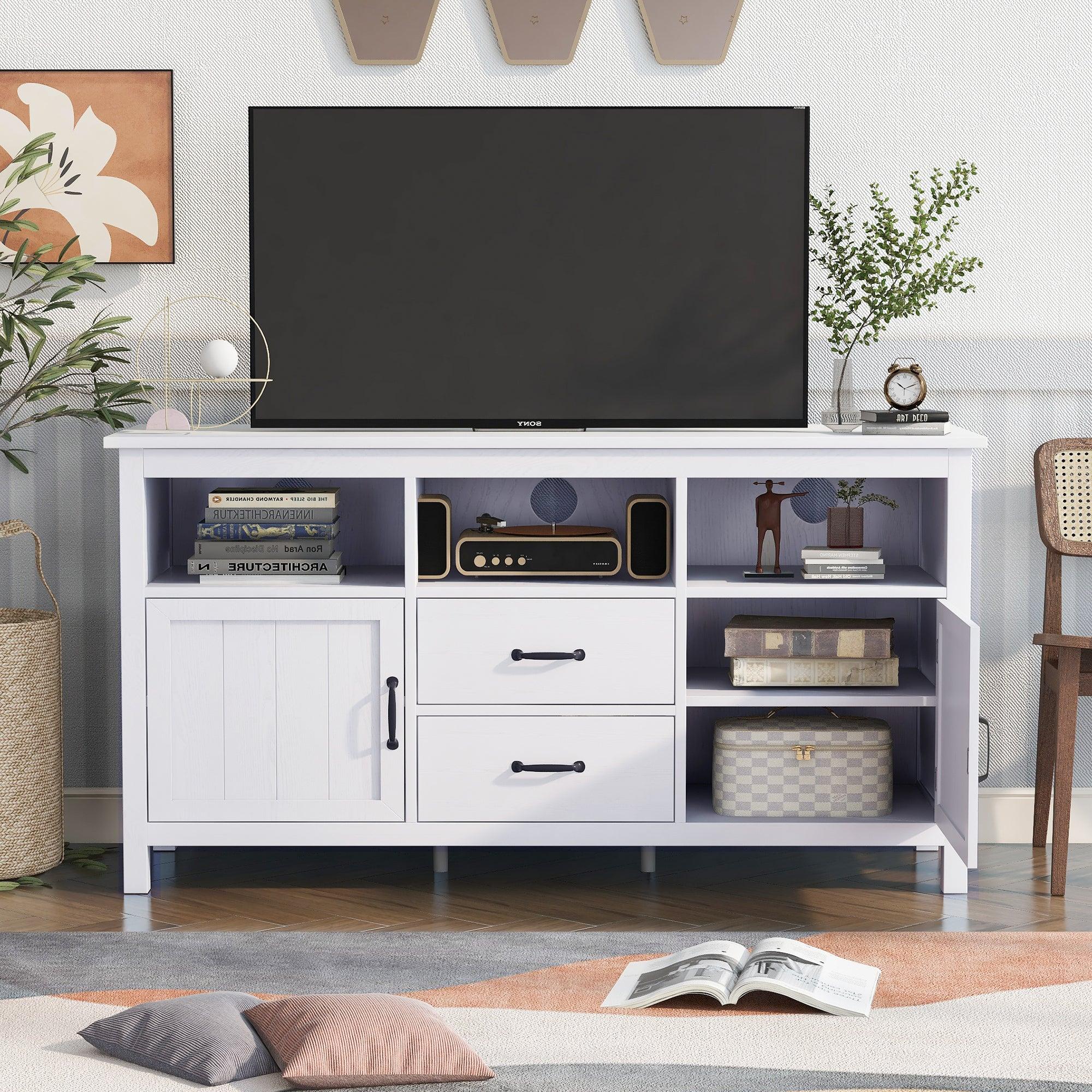 TV Stand for TV up to 68 in with 2 Doors and 2 Drawers Open Style Cabinet, Sideboard for Living room, White