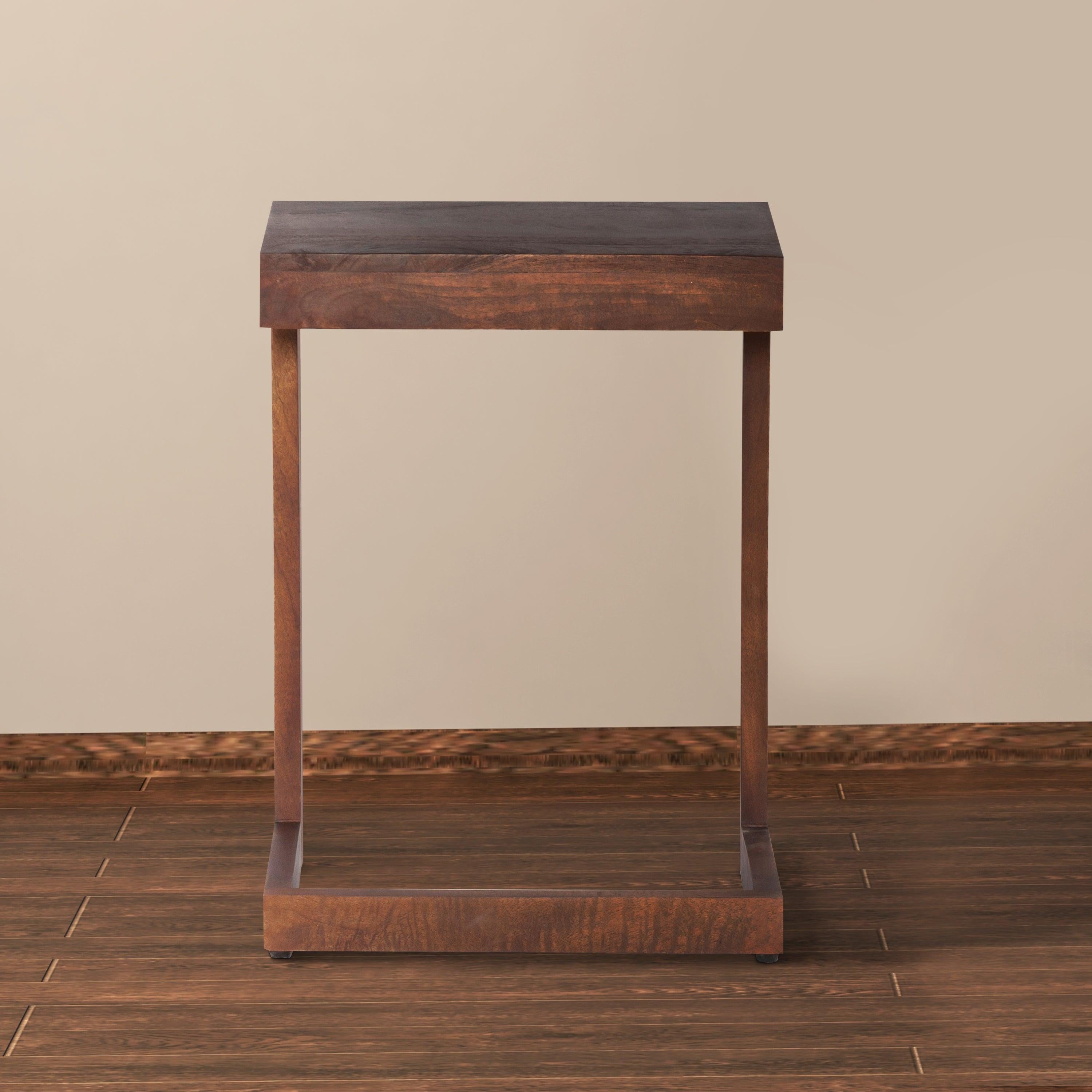 26 Inch Handcrafted ManWood Side End Table, Open Design Base, Dark Brown