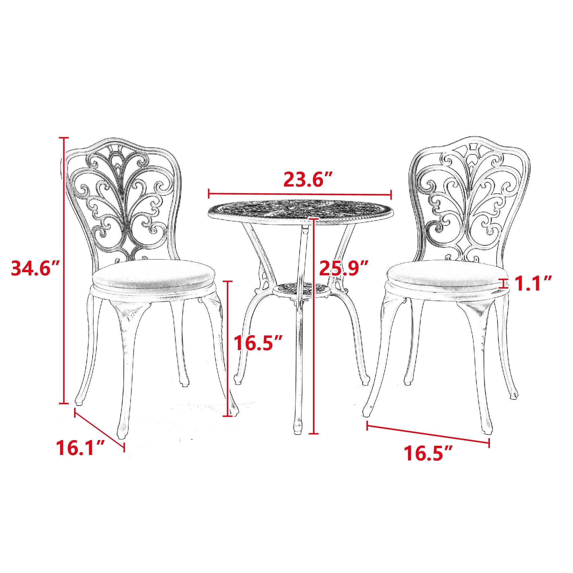 Patio Bistro Set 3 Pieces, All Weather Cast Aluminum Outdoor Patio Table and Chairs with Umbrella Hole Your Backyard, Garden, or Balcony