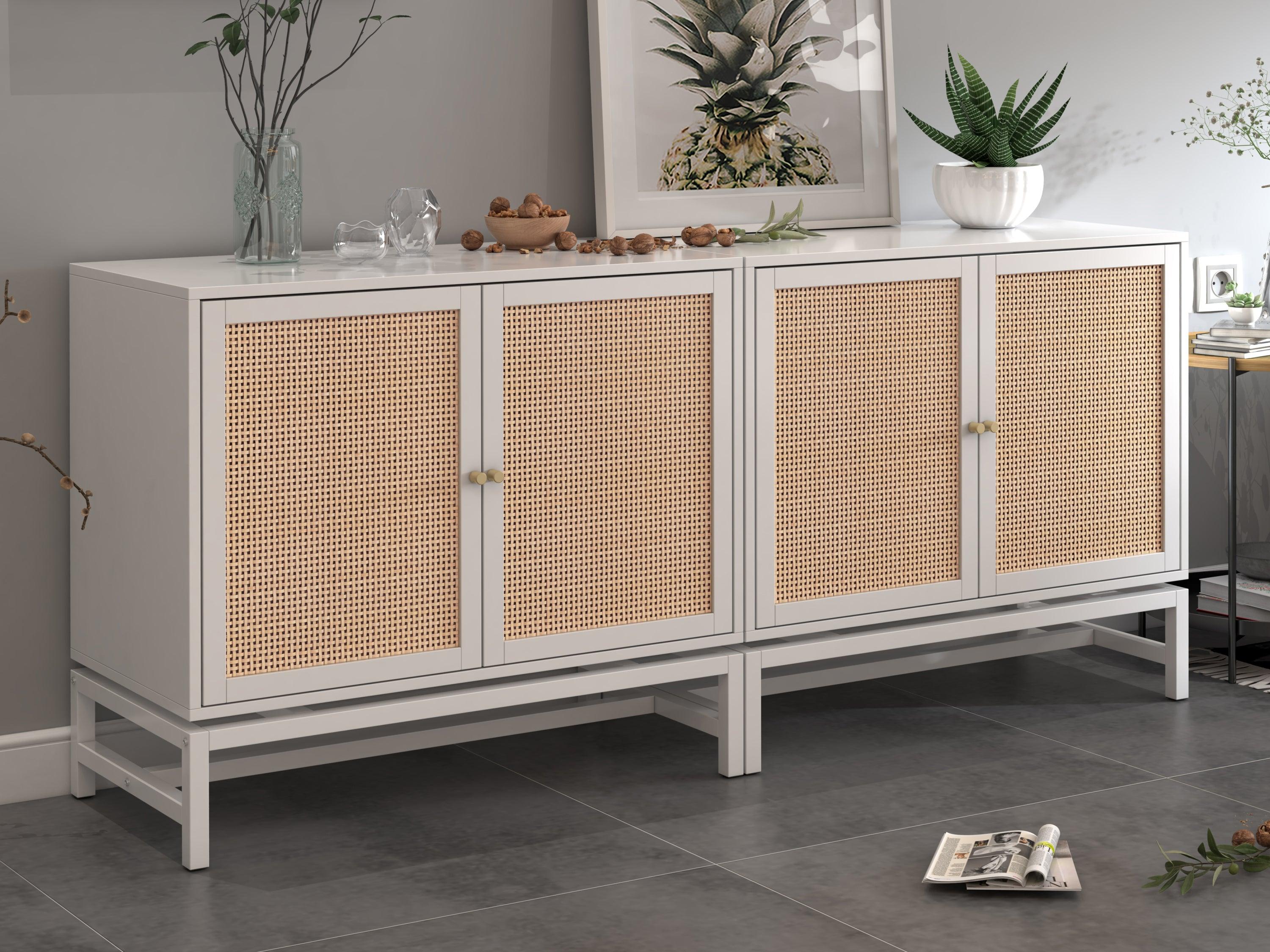 Natural rattan 2 door cabinet，with 1 Adjustable Inner Shelves，rattan，AccentStorage Cabinet