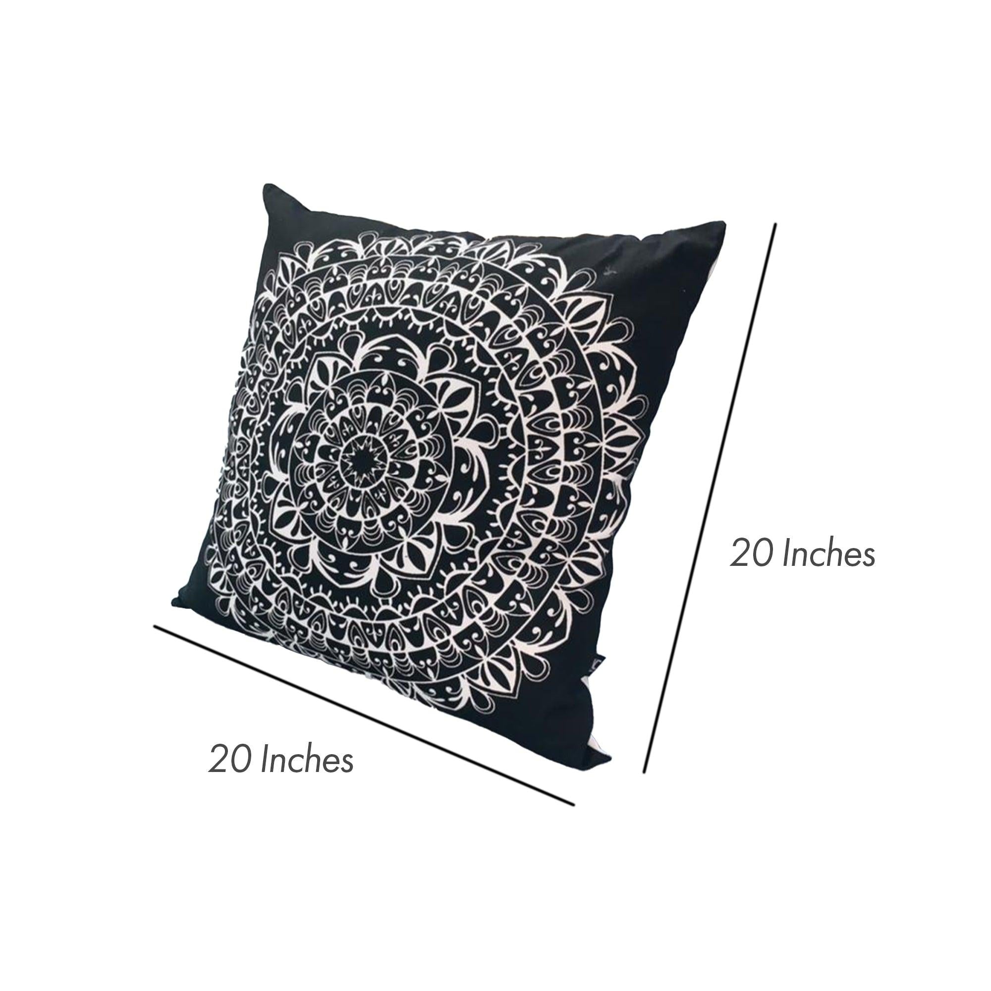 20 x 20Modern Square Cotton Accent Throw Pillow, Mandala Design Pattern, Black, White