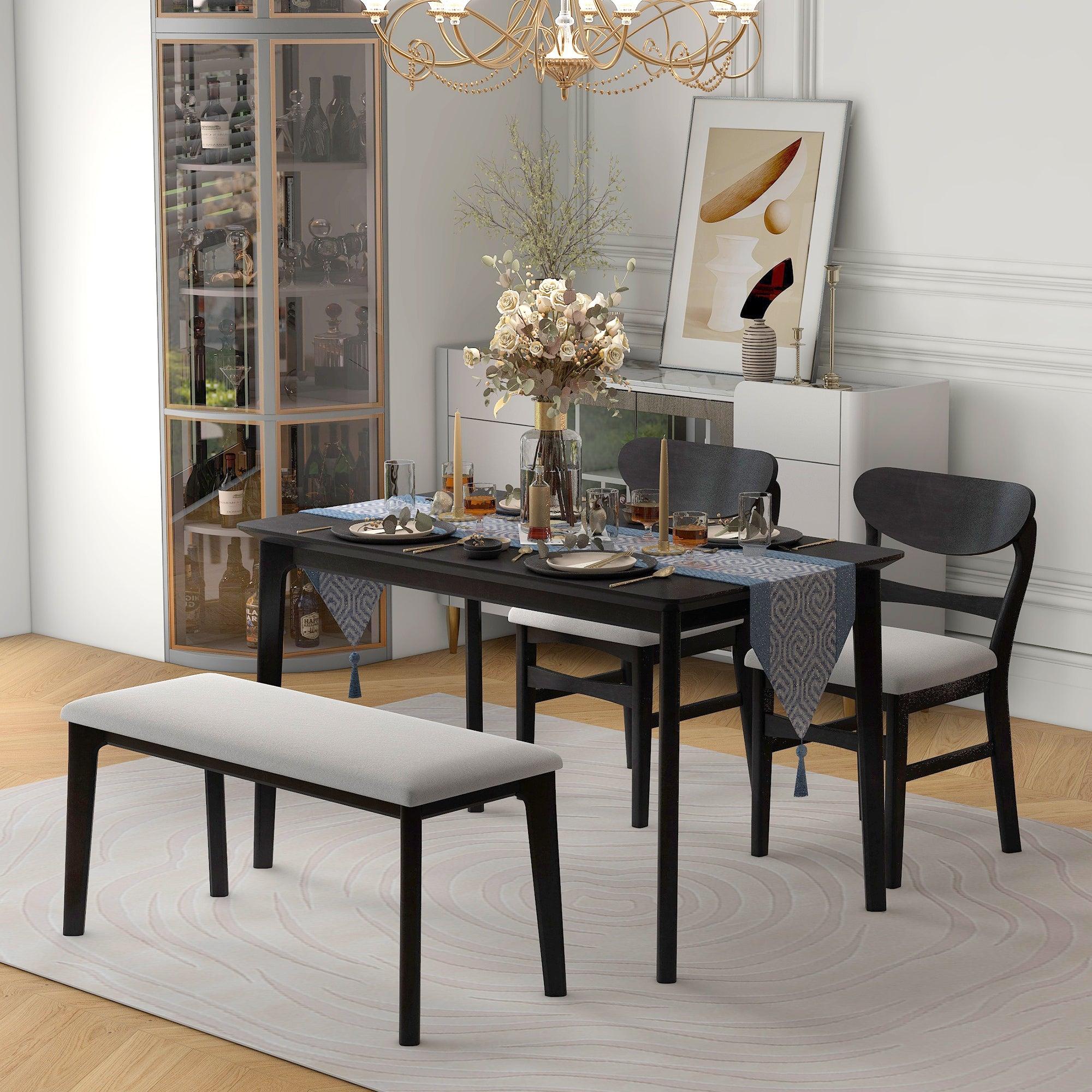 Dining Table Set for 4, Kitchen Table with 2 Chairs and 1 Bench, Solid Wood Frame and Soft Cushion for Small Space, Dining Room, Office (Espresso) image