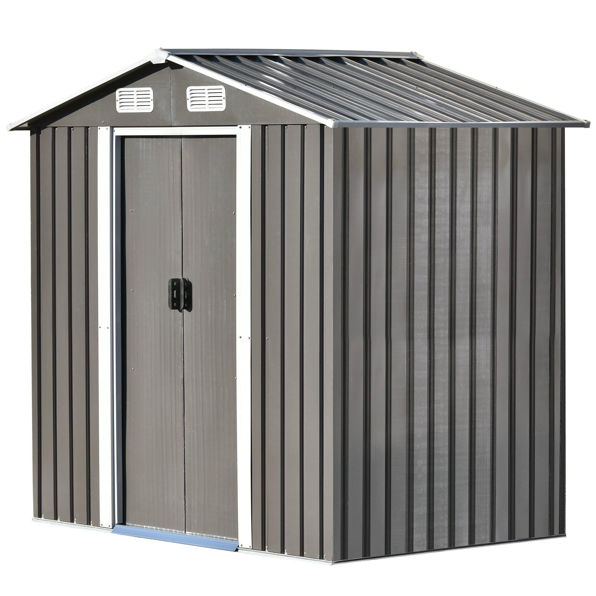 Patio 6ft x4ft Bike Shed Garden Shed, MetalStorage Shed with Lockable Door, Tool Cabinet with Vents and Foundation for Backyard, Lawn, Garden, Gray