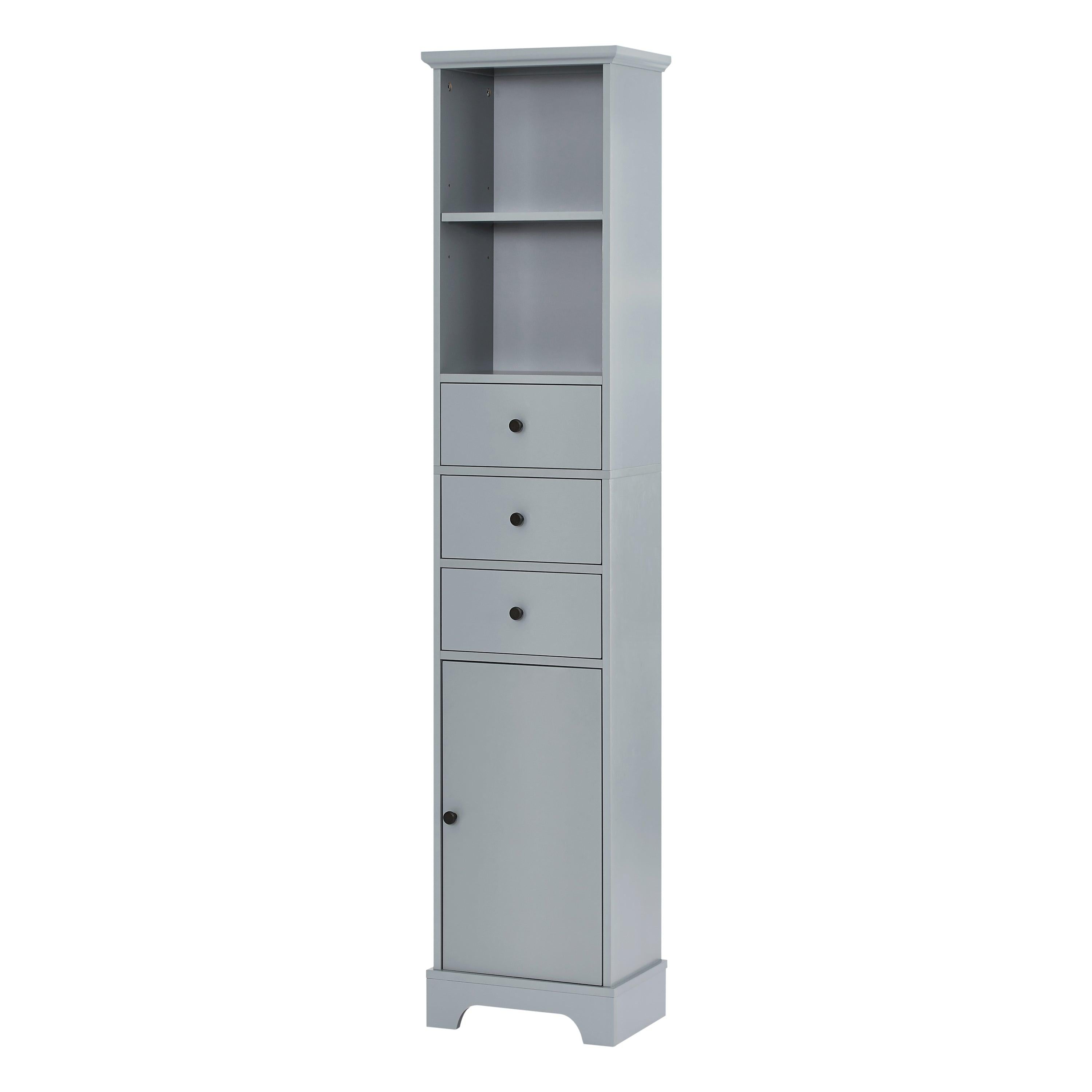 Grey Tall Bathroom Cabinet, FreestandingStorage Cabinet with 3 Drawers and Adjustable Shelf, MDF Board with Painted Finish