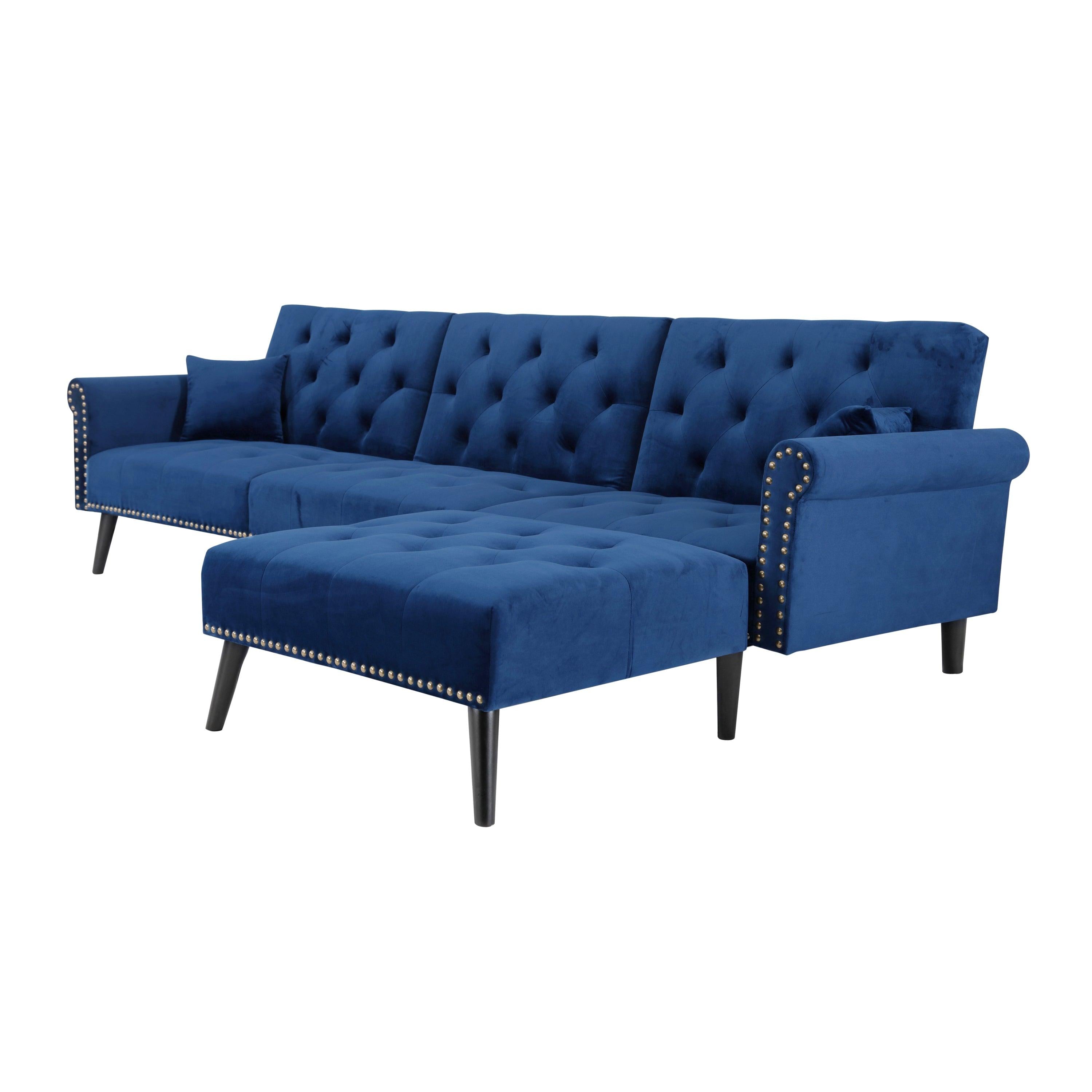 Convertible Sofa bed sleeper Navy Blue velvet （W223S00007、W223S00144、W223S00459、W223S00871、W223S00709、W223S00436、W223S01591、W223S00429。Size difference, See Details in page.）