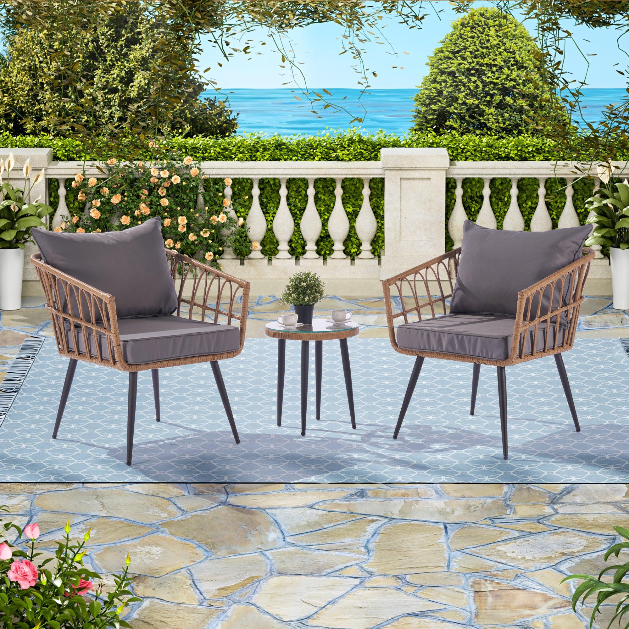 Outdoor Garden Rattan Furniture Sofa Set Wood+Dark Gray image