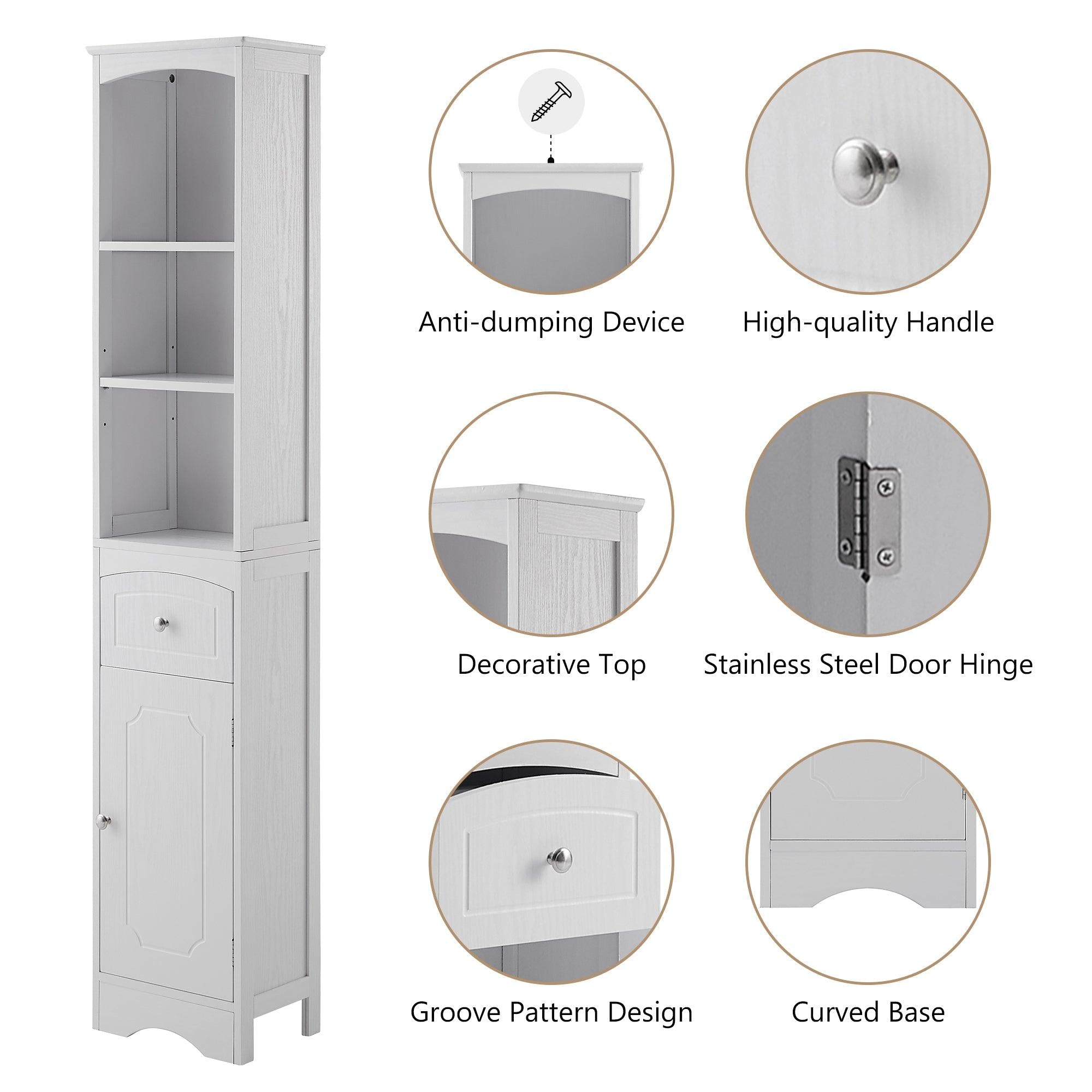 Tall Bathroom Cabinet, FreestandingStorage Cabinet with Drawer, MDF Board, Adjustable Shelf, White