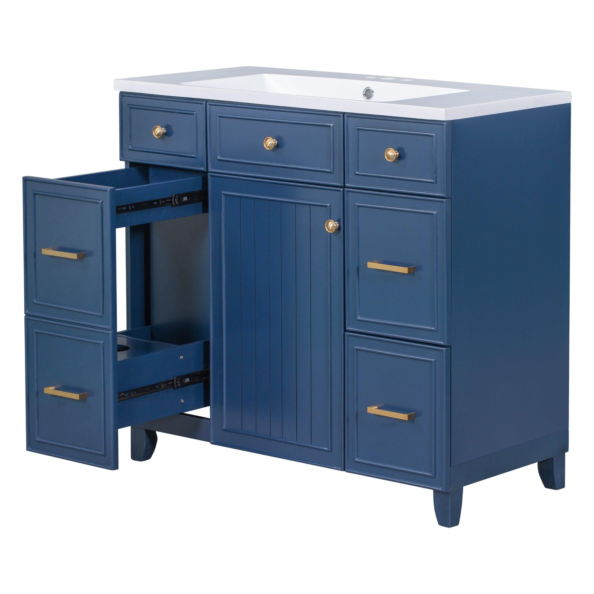 36" Bathroom Vanity Cabinet with Sink Top Combo Set, Navy Blue，Single Sink，Shaker Cabinet with Soft Closing Door and Drawer