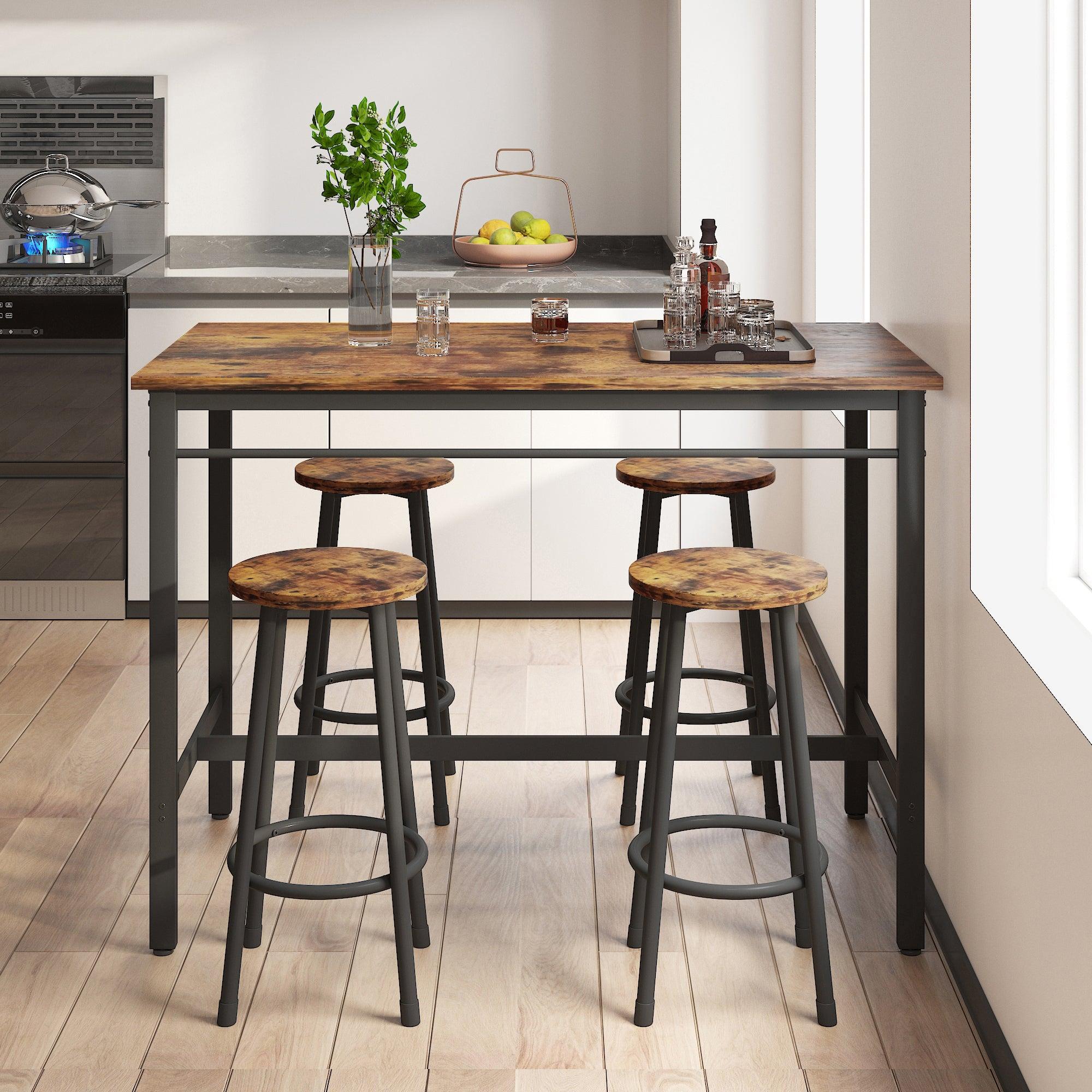 5-Piece Kitchen Counter Height Table Set, Bar Table with 4 Stools (Rustic Brown)