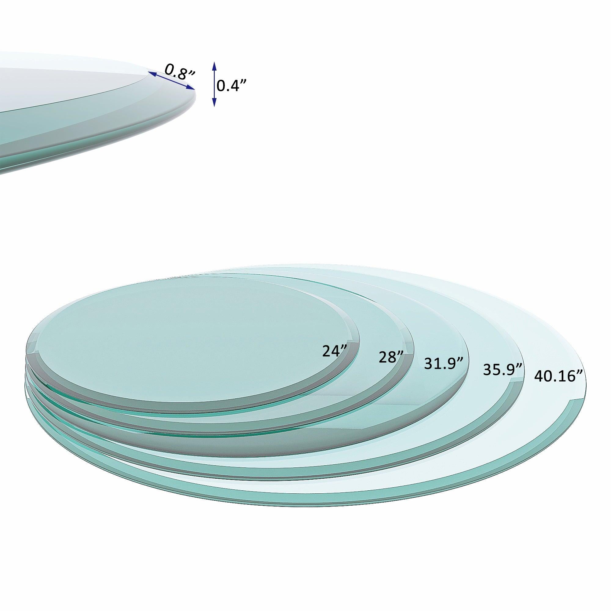 28" Inch Round Tempered Glass Table Top Clear Glass 3/8 Inch Thick Beveled Polished Edge