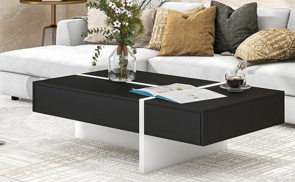 Contemporary Rectangle Design Living Room Furniture,Modern High Gloss Surface Cocktail Table, Center Table for Sofa or Upholstered Chairs，45.2*25.5*13.7in, Black