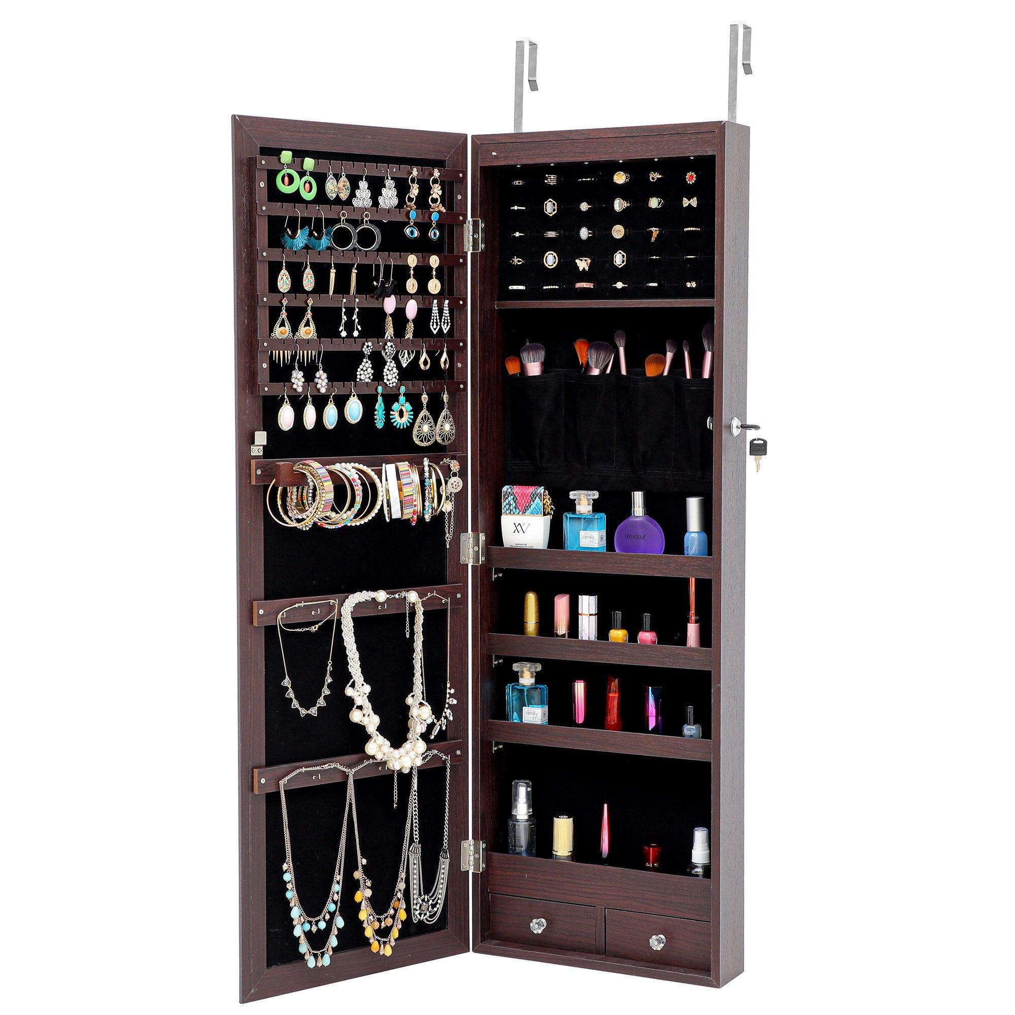 Fashion Simple JewelryStorage Mirror Cabinet With LED Lights Can Be Hung On The Door Or Wall