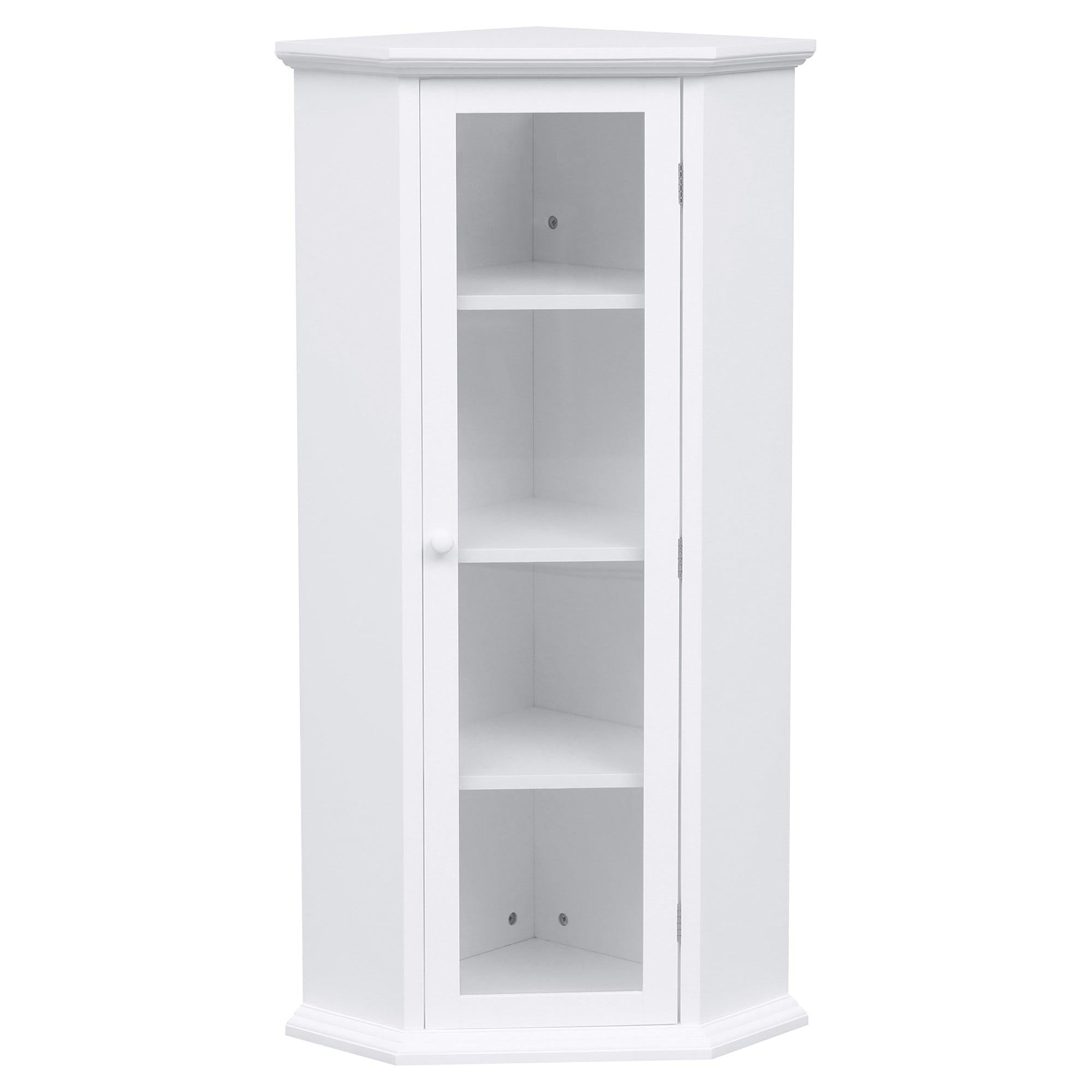 Freestanding Bathroom Cabinet with Glass Door, CornerStorage Cabinet for Bathroom, Living Room and Kitchen, MDF Board with Painted Finish, White