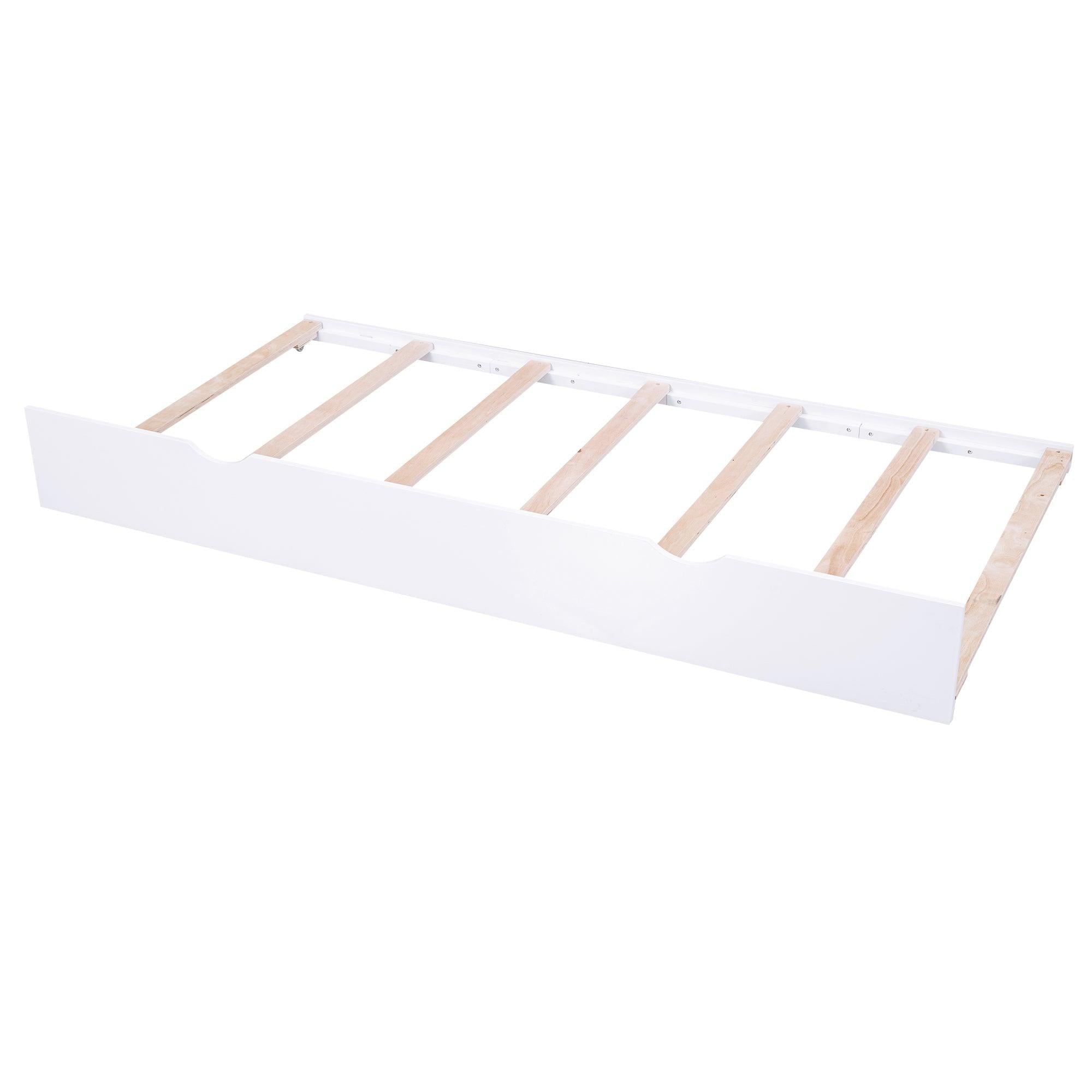 Full SizeStorage Platform Bed with Pull Out Shelves and Twin Size Trundle, White