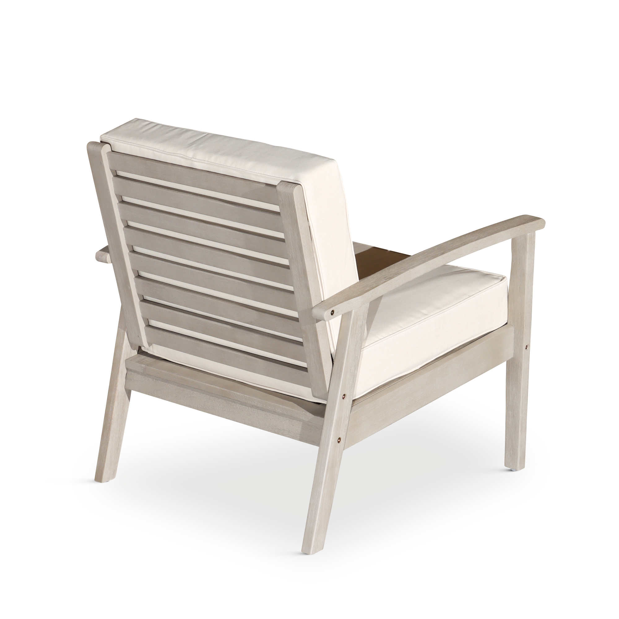 Deep Seat Eucalyptus Chair, Driftwood Gray Finish, Sand Cushions