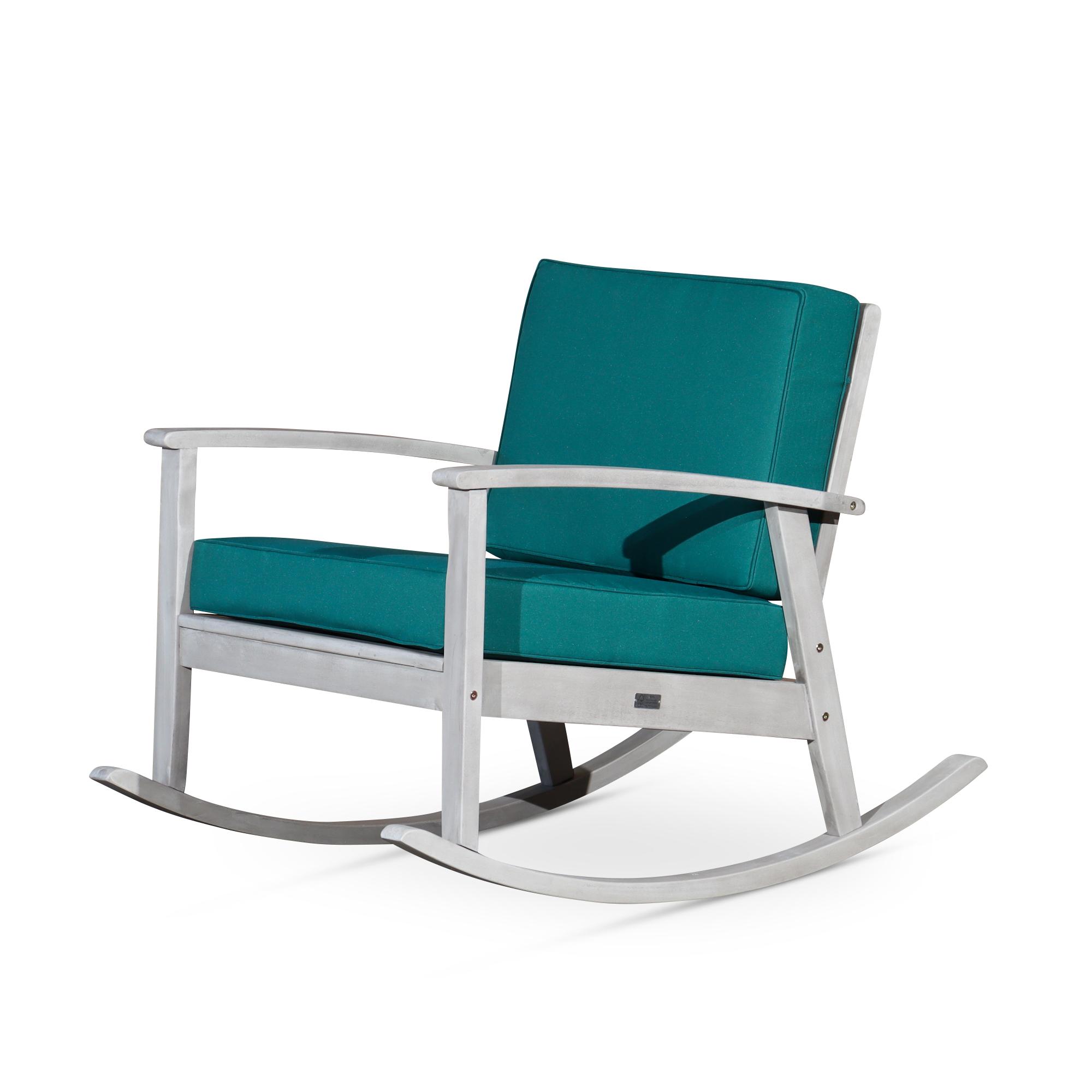 Eucalyptus Rocking Chair with Cushions, Silver Gray Finish, Dark Green Cushions image