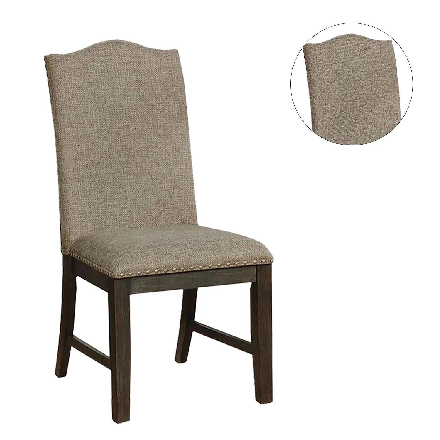 Transitional Set of 2 Side Chairs Espresso Warm Gray Nail heads Solid wood Chair Fabric Upholstered Padded Seat Kitchen Rustic Dining Room Furniture