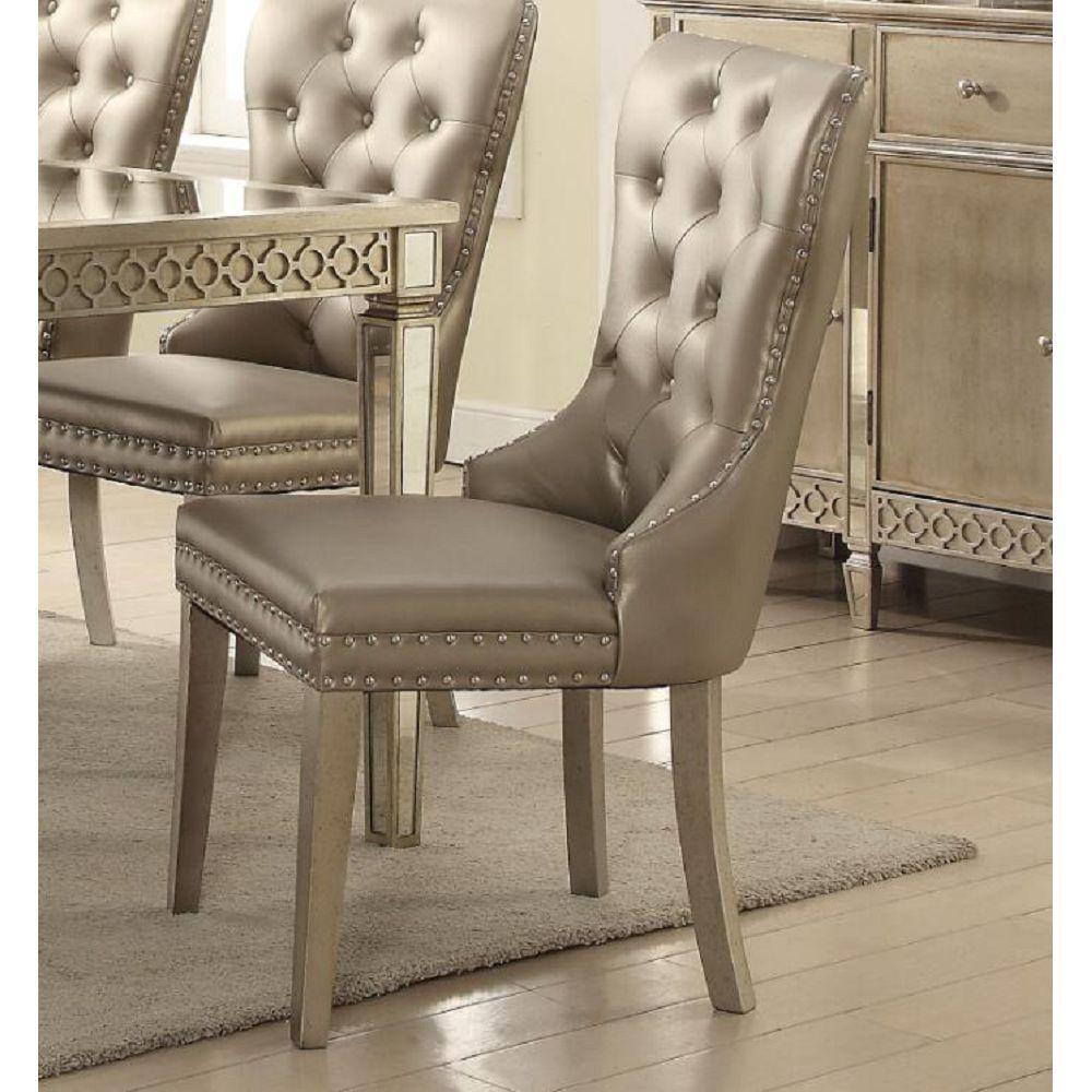 ACME Kacela Side Chair (Set-2) in PU & Champagne 72157 image