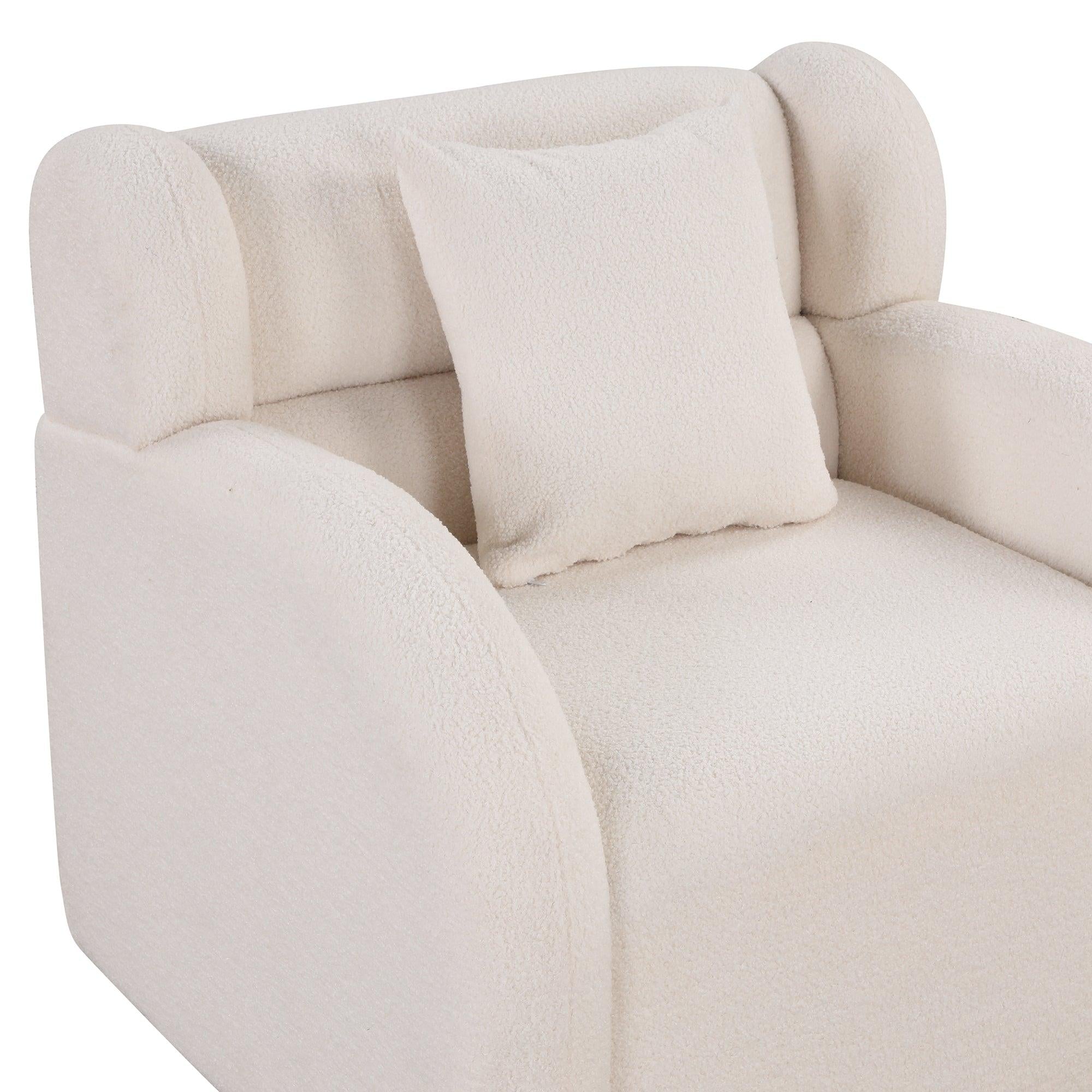 Swivel Accent Chair with Ottoman, Teddy Short Plush Particle Velvet Armchair,360 Degree Swivel Barrel Chair with footstool for Living Room, Hotel, Bedroom, Office, Lounge,White