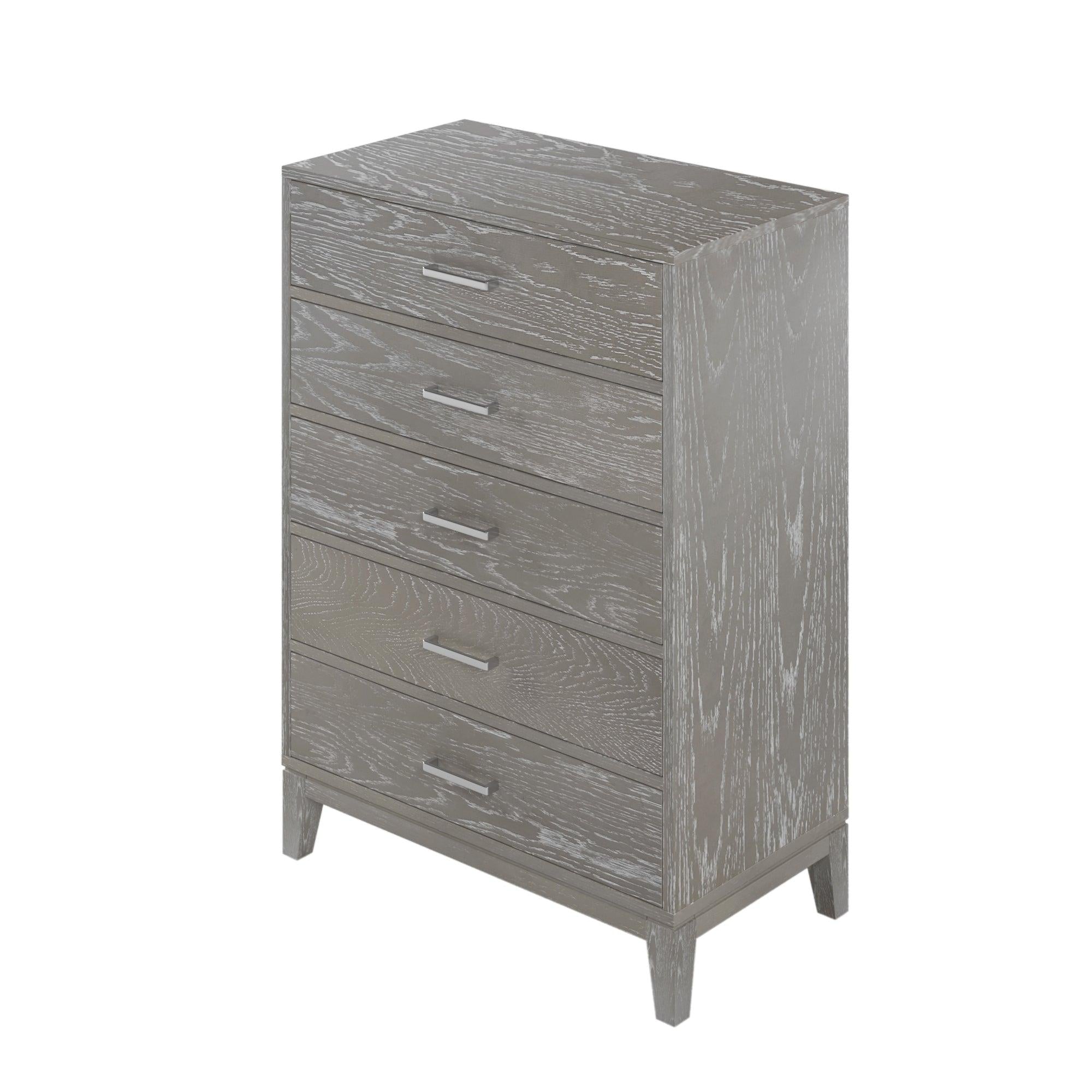 Modern Concise Style Solid wood Grey grain Five-Drawer Chest with Tapered Legs and Smooth Gliding Drawers