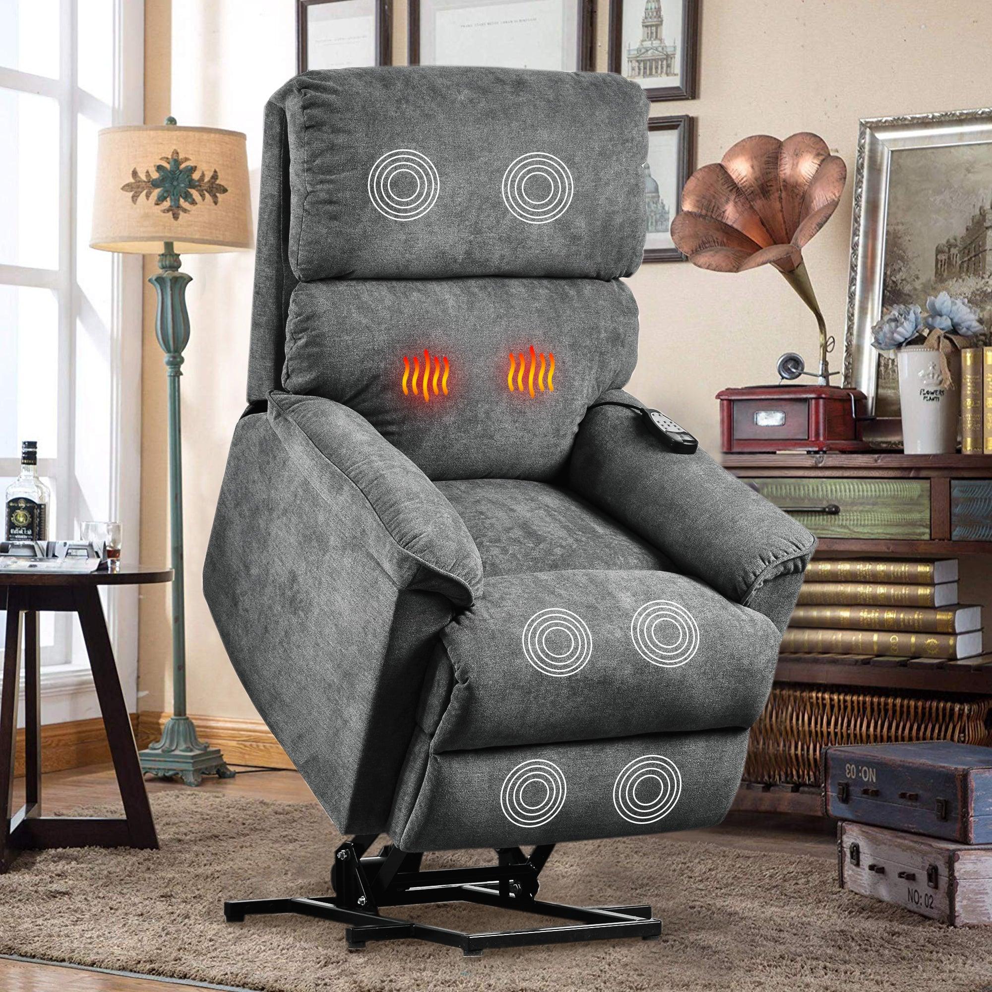 Power Lift Chair with Massage and Heating Function Soft Fabric Upholstery Recliner for Living Room